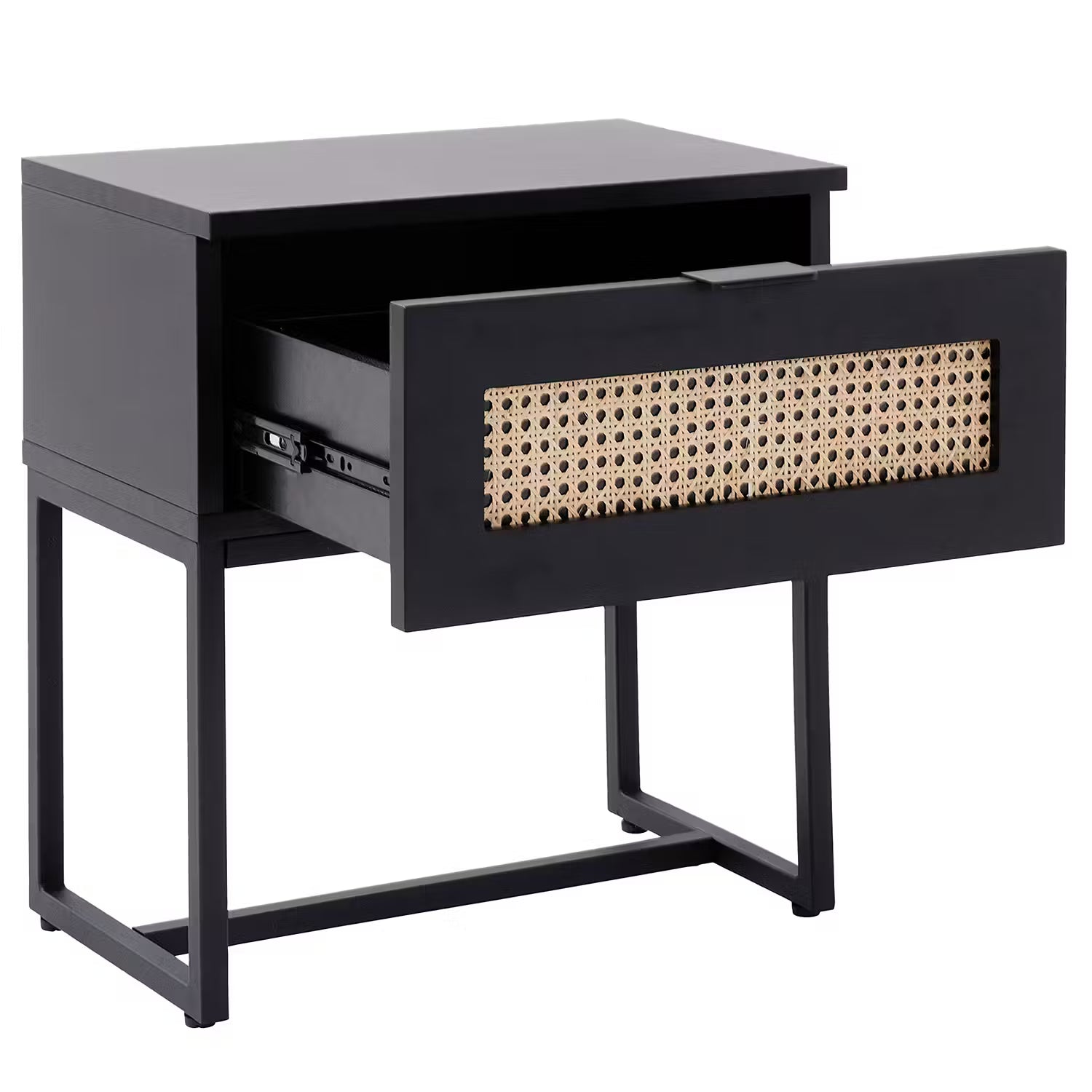 LITTLE VIENNA Nachttisch - Aluminium / Rattan / Eichenholzfurnier - Schwarz / Braun