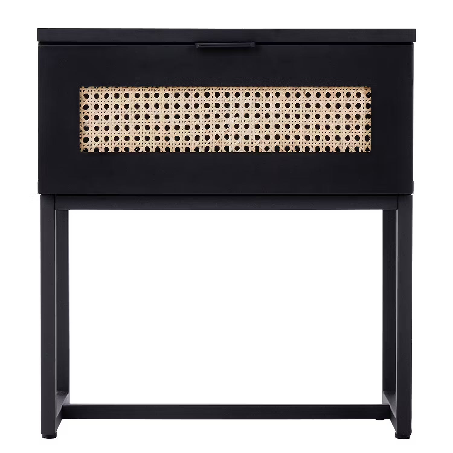 LITTLE VIENNA Nachttisch - Aluminium / Rattan / Eichenholzfurnier - Schwarz / Braun