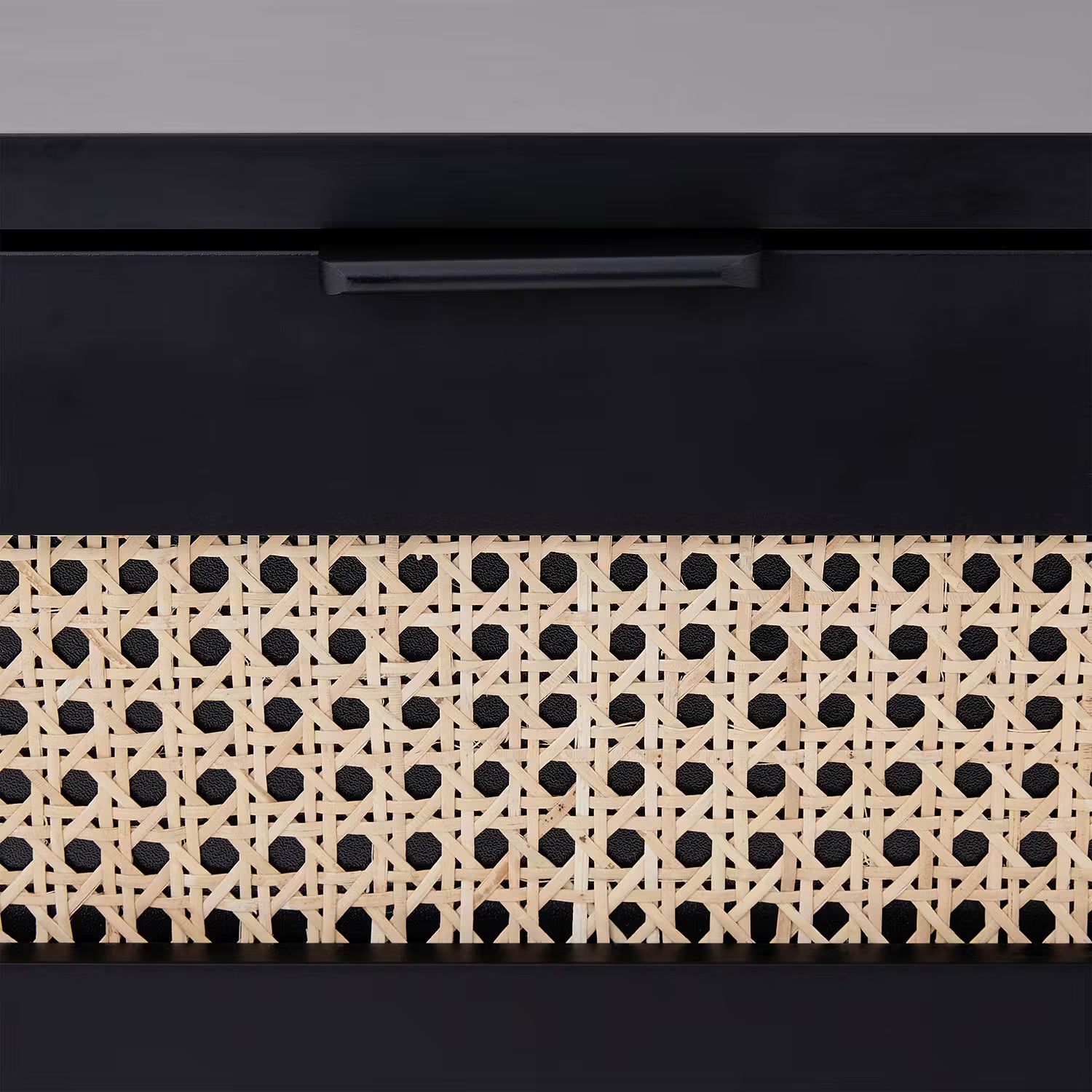 LITTLE VIENNA Nachttisch - Aluminium / Rattan / Eichenholzfurnier - Schwarz / Braun