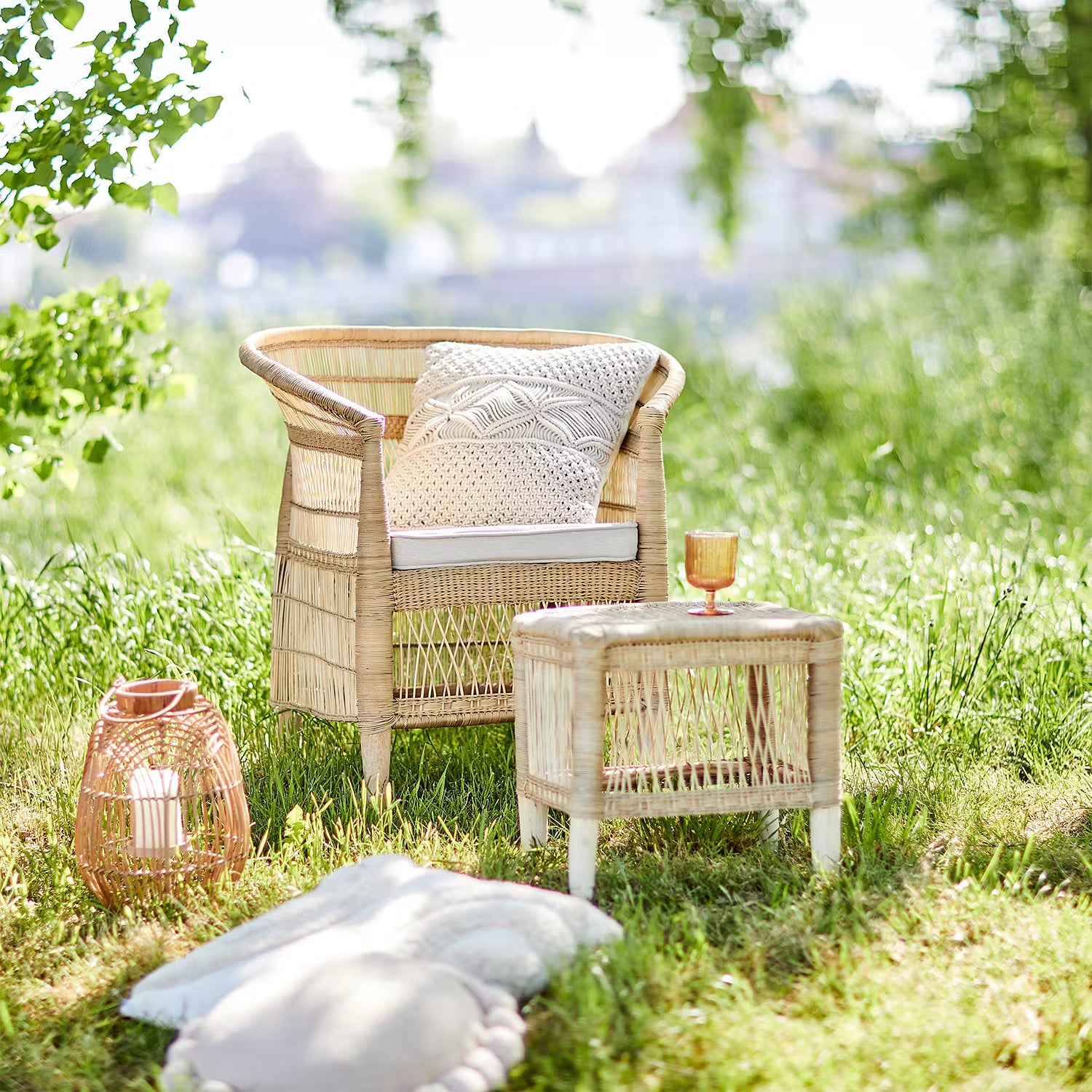 BOHO LOUNGE Hocker - Rattan - Natur
