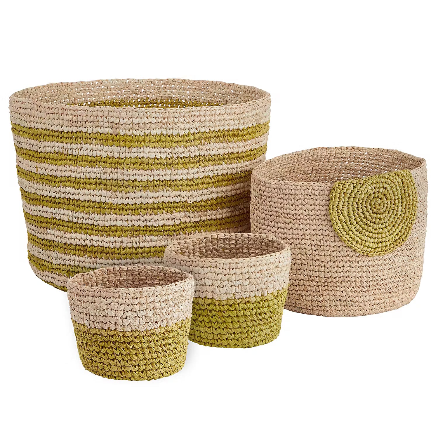 ISALO Korb-Set 4-tlg. - Raffia - Beige / Gelb