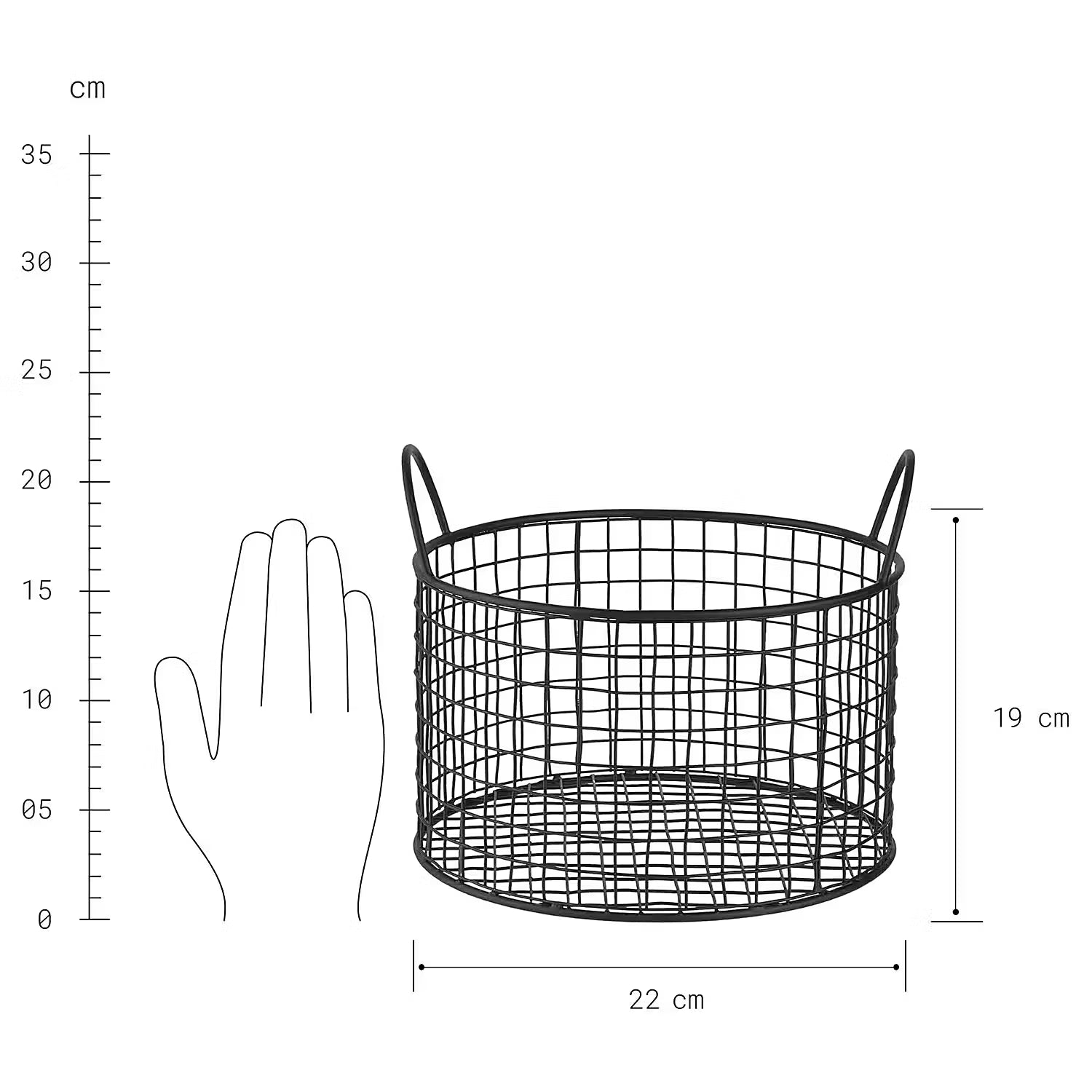 HOOP Korb - Aluminium, poliert - Schwarz - Höhe: 19 cm