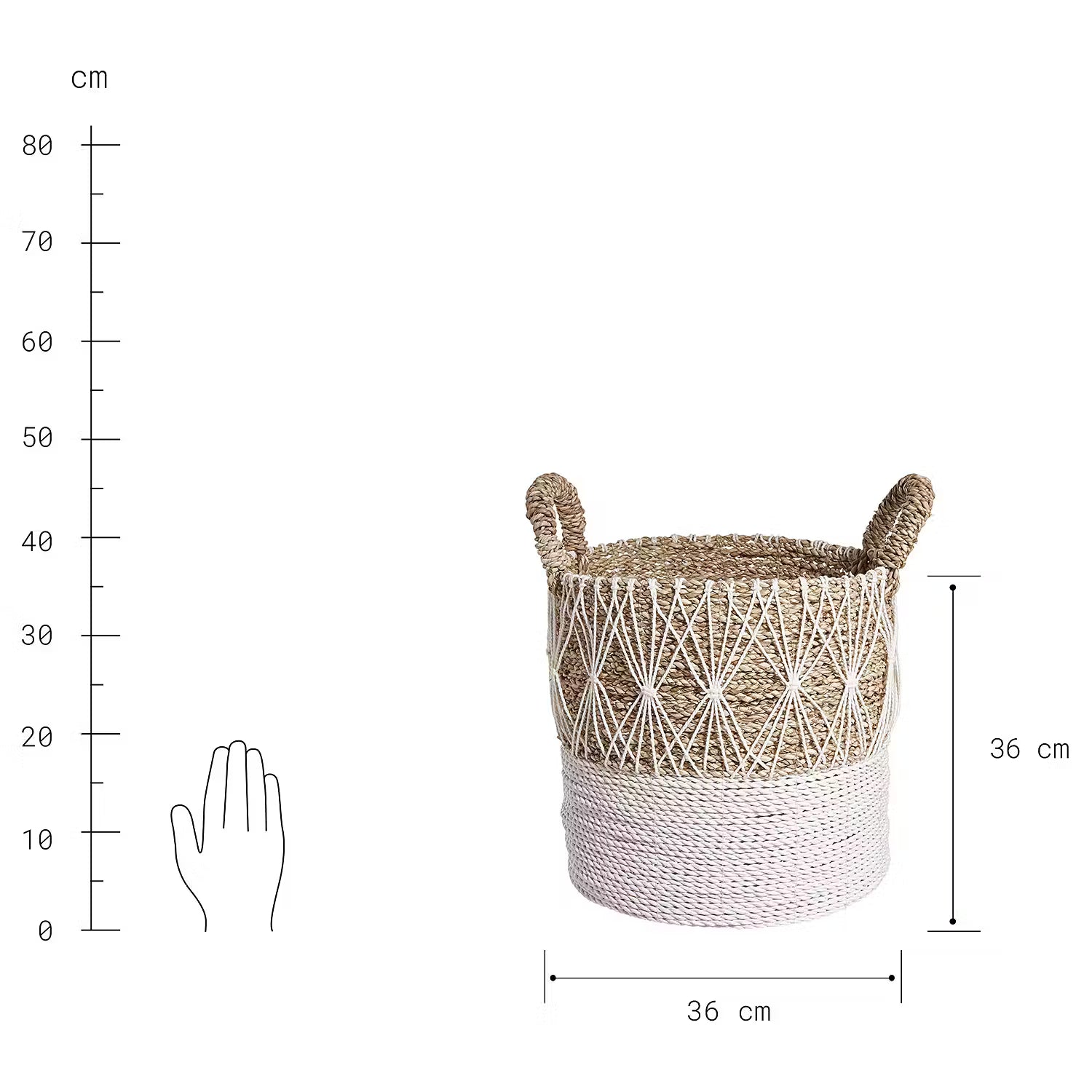 WHITE BEACH Korb - Kunststoff / Baumwolle - Natur / Weiß - Höhe: 36 cm
