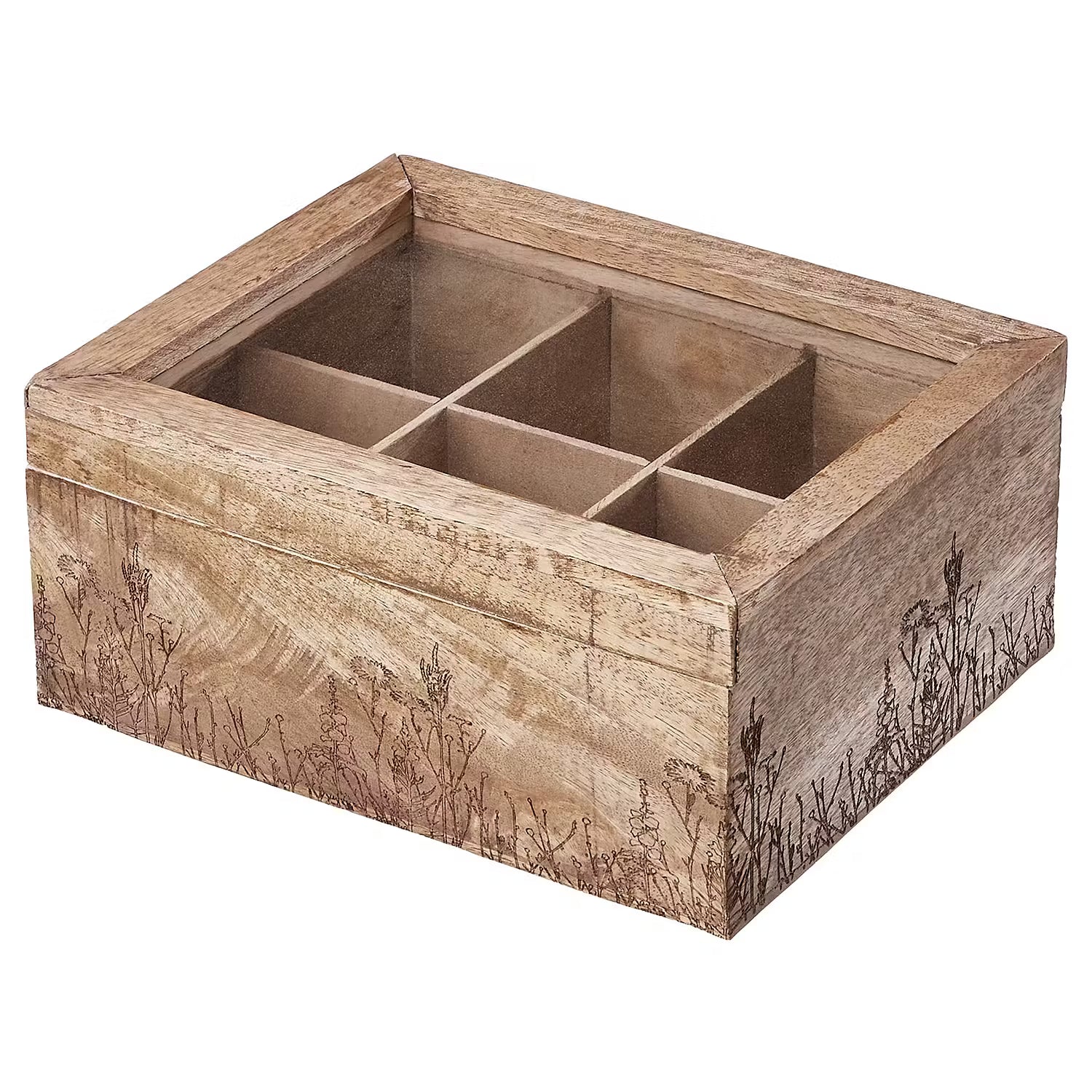 TEA TIME Teebox mit Lasergravur - Mangoholz / Klarglas - Braun
