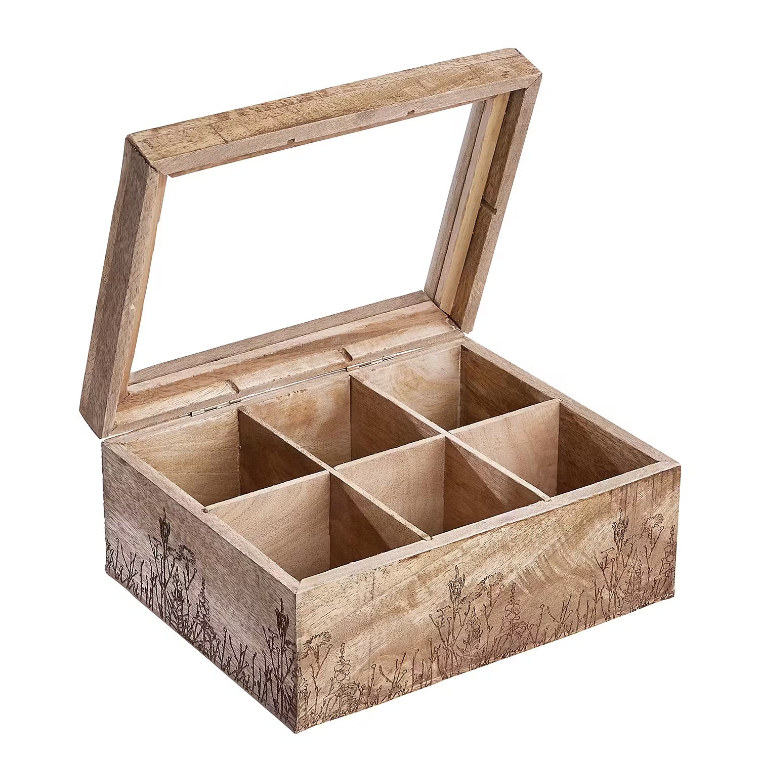 TEA TIME Teebox mit Lasergravur - Mangoholz / Klarglas - Braun