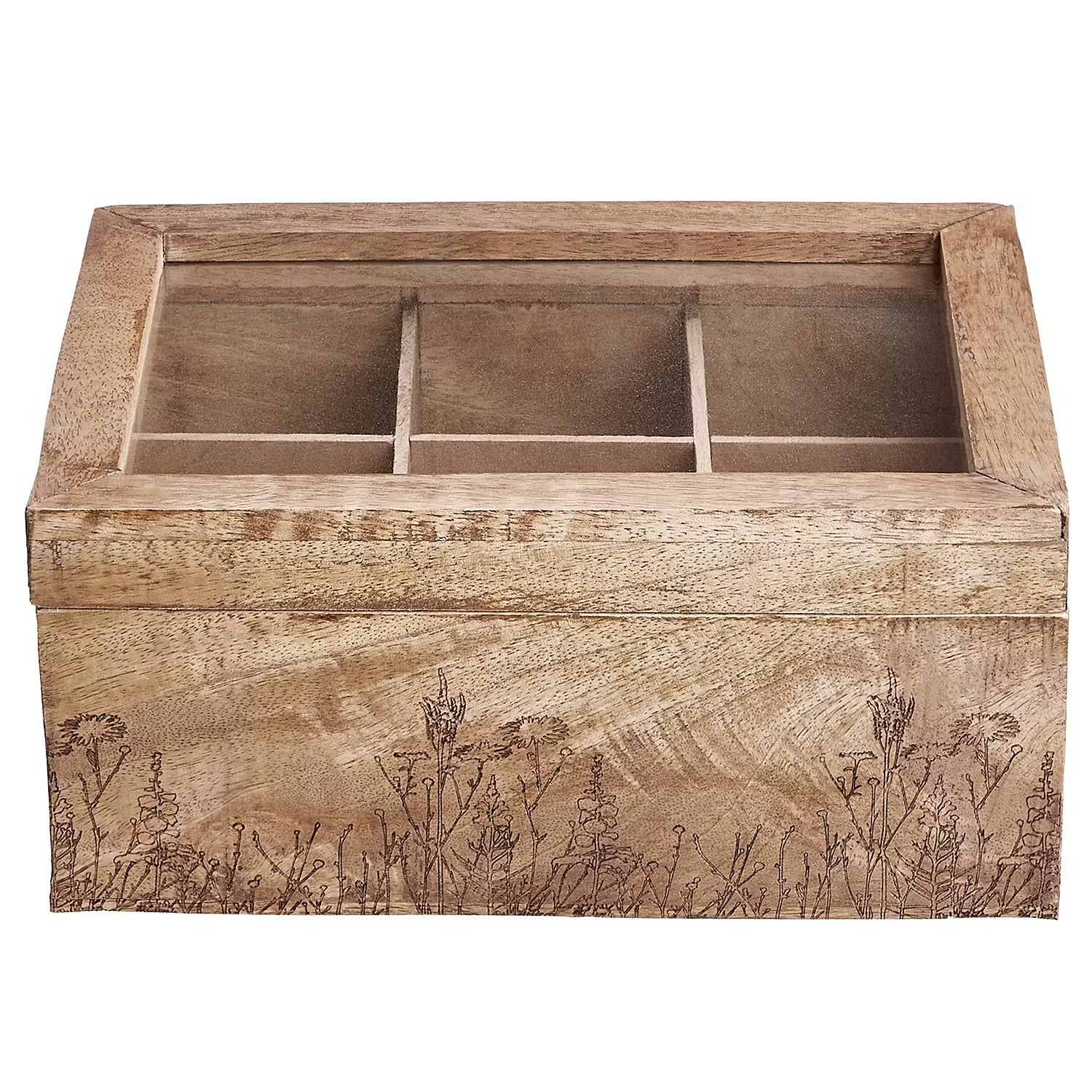 TEA TIME Teebox mit Lasergravur - Mangoholz / Klarglas - Braun