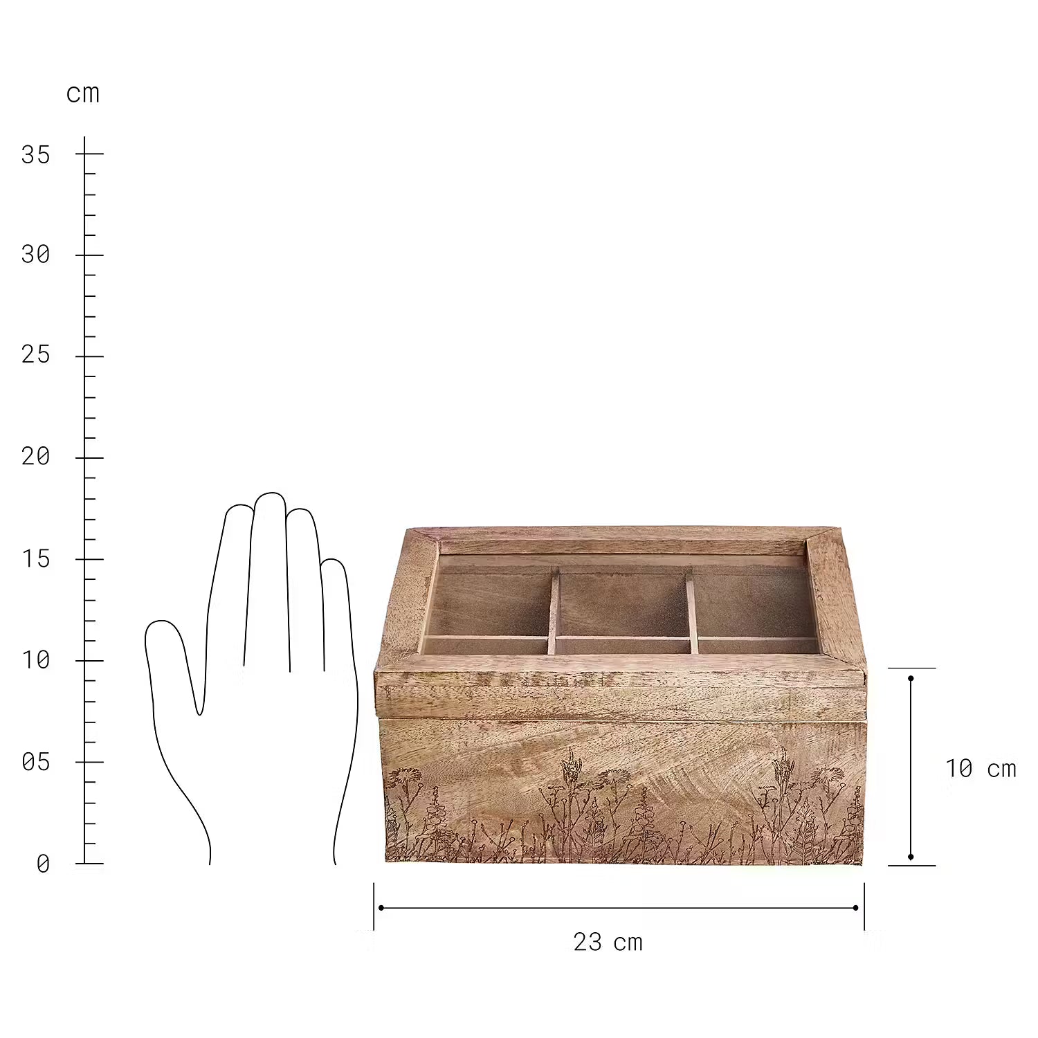TEA TIME Teebox mit Lasergravur - Mangoholz / Klarglas - Braun