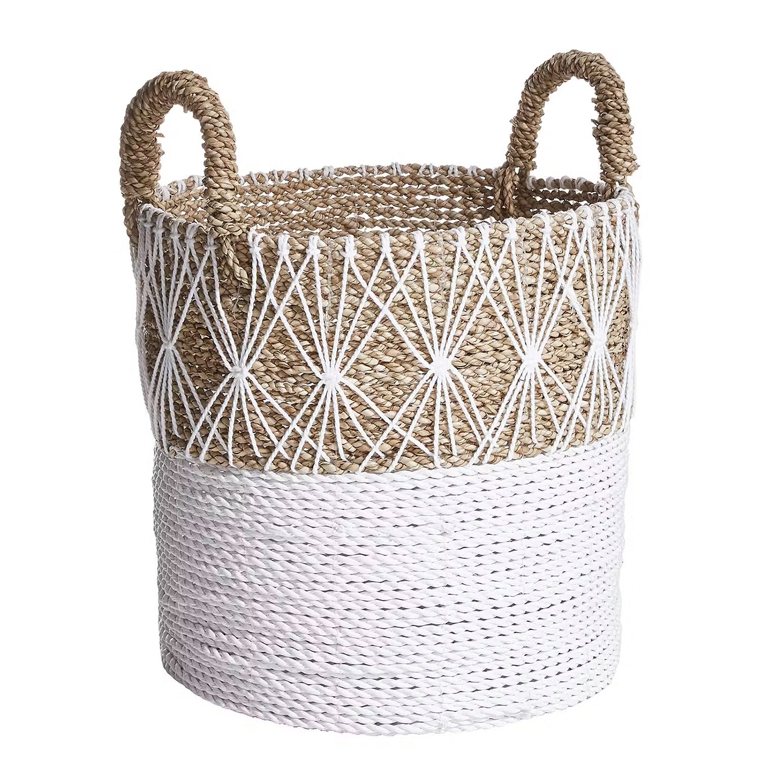 WHITE BEACH Korb - Kunststoff / Baumwolle - Natur / Weiß - Höhe: 32 cm