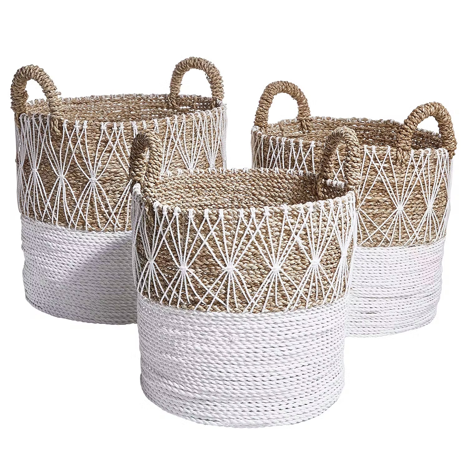 WHITE BEACH Korb - Kunststoff / Baumwolle - Natur / Weiß - Höhe: 32 cm