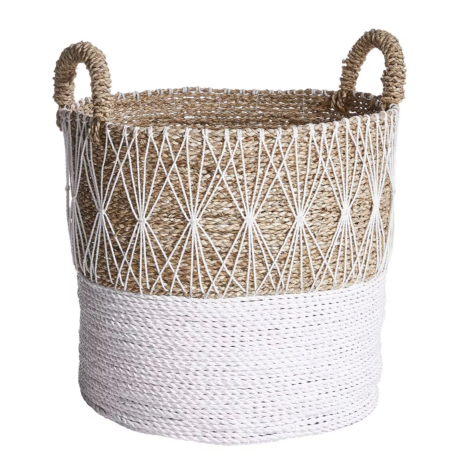 WHITE BEACH Korb - Kunststoff / Baumwolle - Natur / Weiß - Höhe: 40 cm