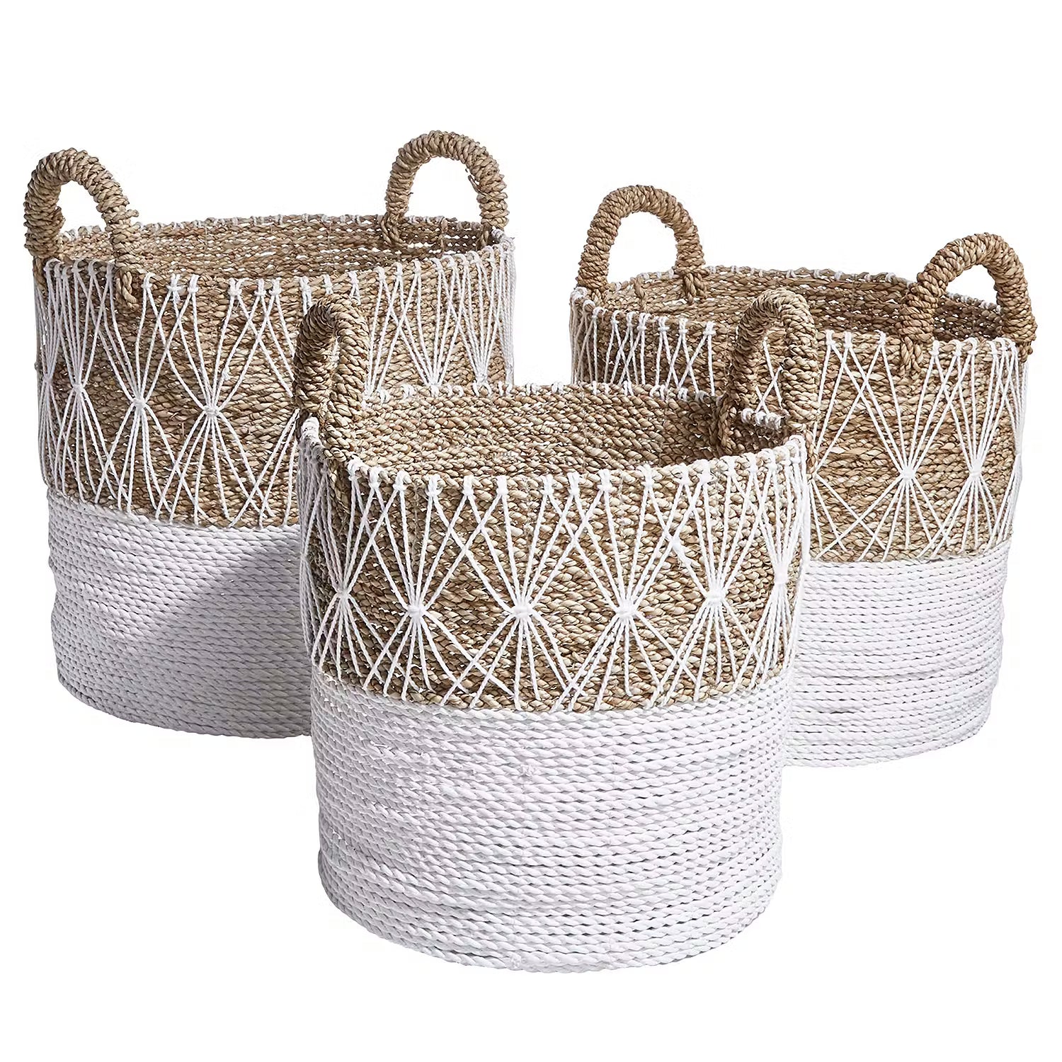 WHITE BEACH Korb - Kunststoff / Baumwolle - Natur / Weiß - Höhe: 40 cm