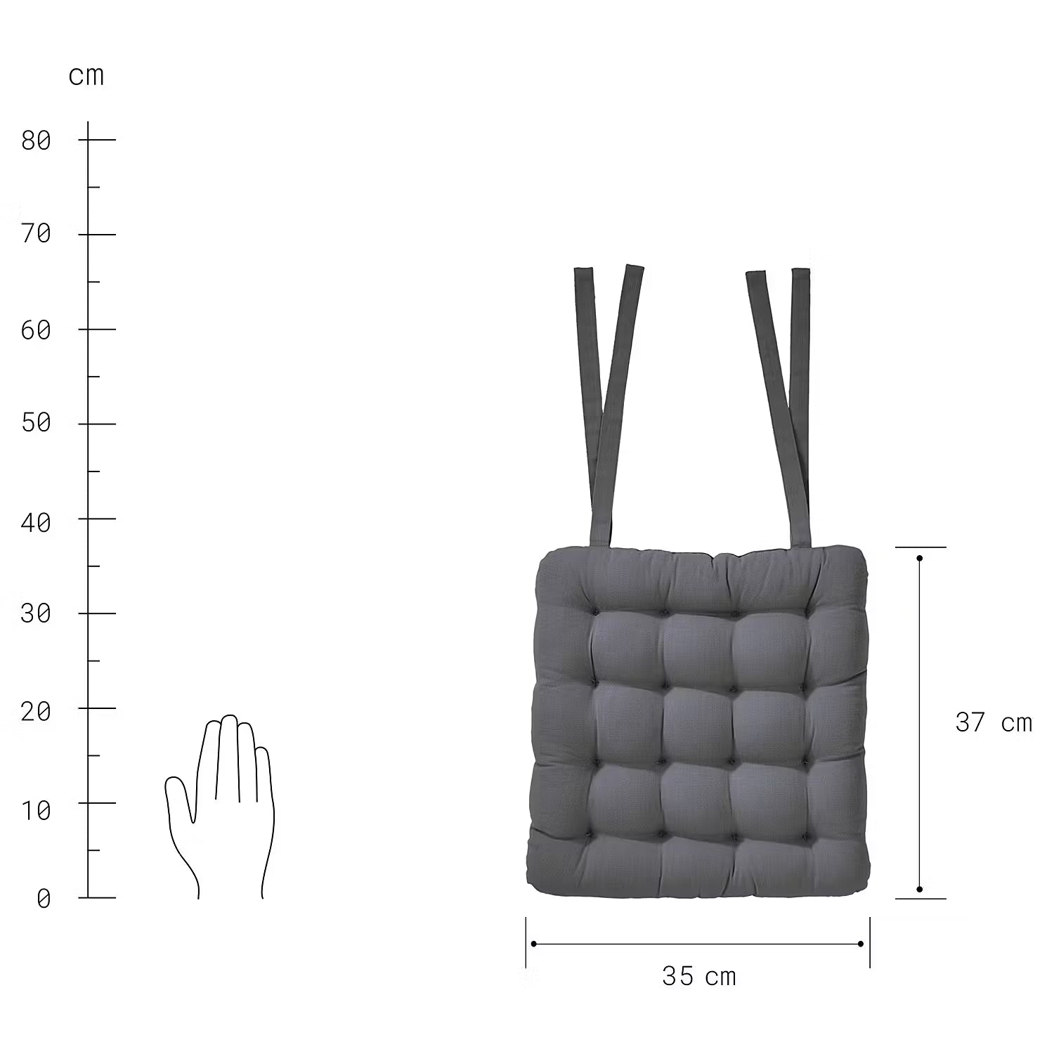 SOLID Stuhlkissen mit Bändchen - Baumwolle / Polyester - Grau