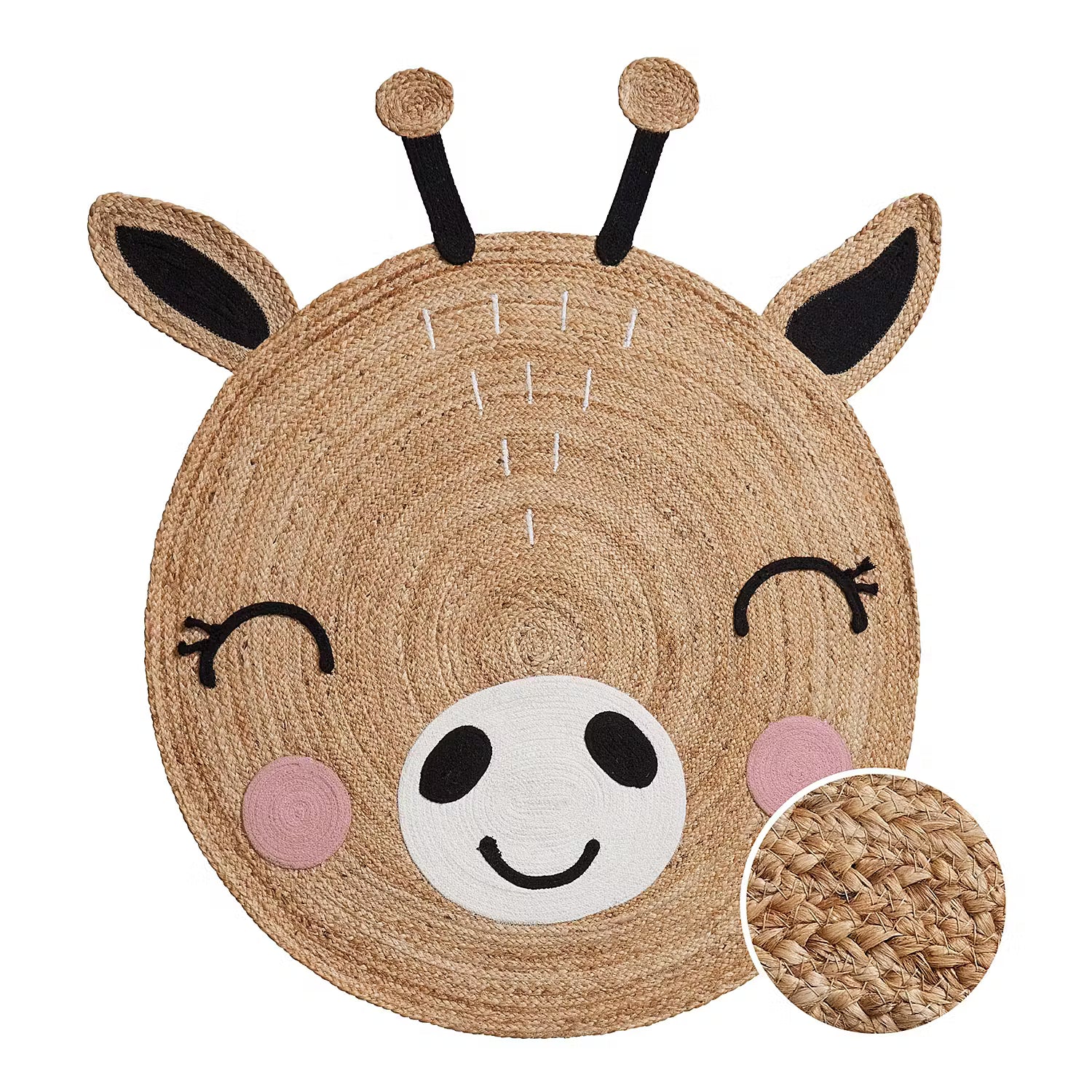 TINY TOWN Kinderteppich Giraffe - Hanf / Baumwolle - Mehrfarbig - 110 x 110 cm