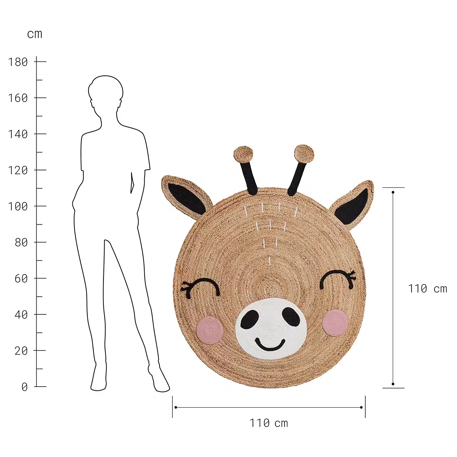 TINY TOWN Kinderteppich Giraffe - Hanf / Baumwolle - Mehrfarbig - 110 x 110 cm
