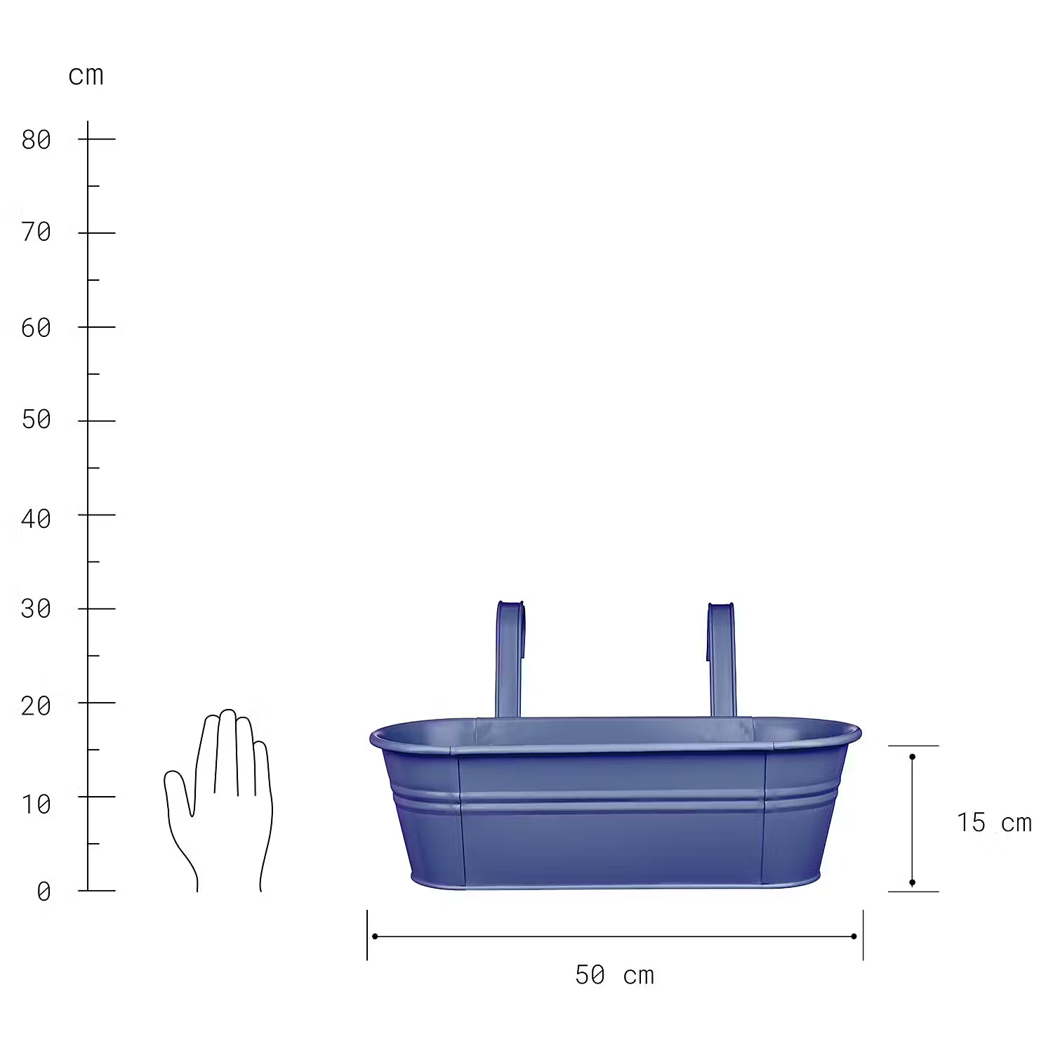 ZINC Hängekasten - Dunkelblau - Breite: 50 cm