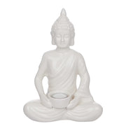 BUDDHA Deko-Statue mit Teelichthalter - Dolomit - Weiß