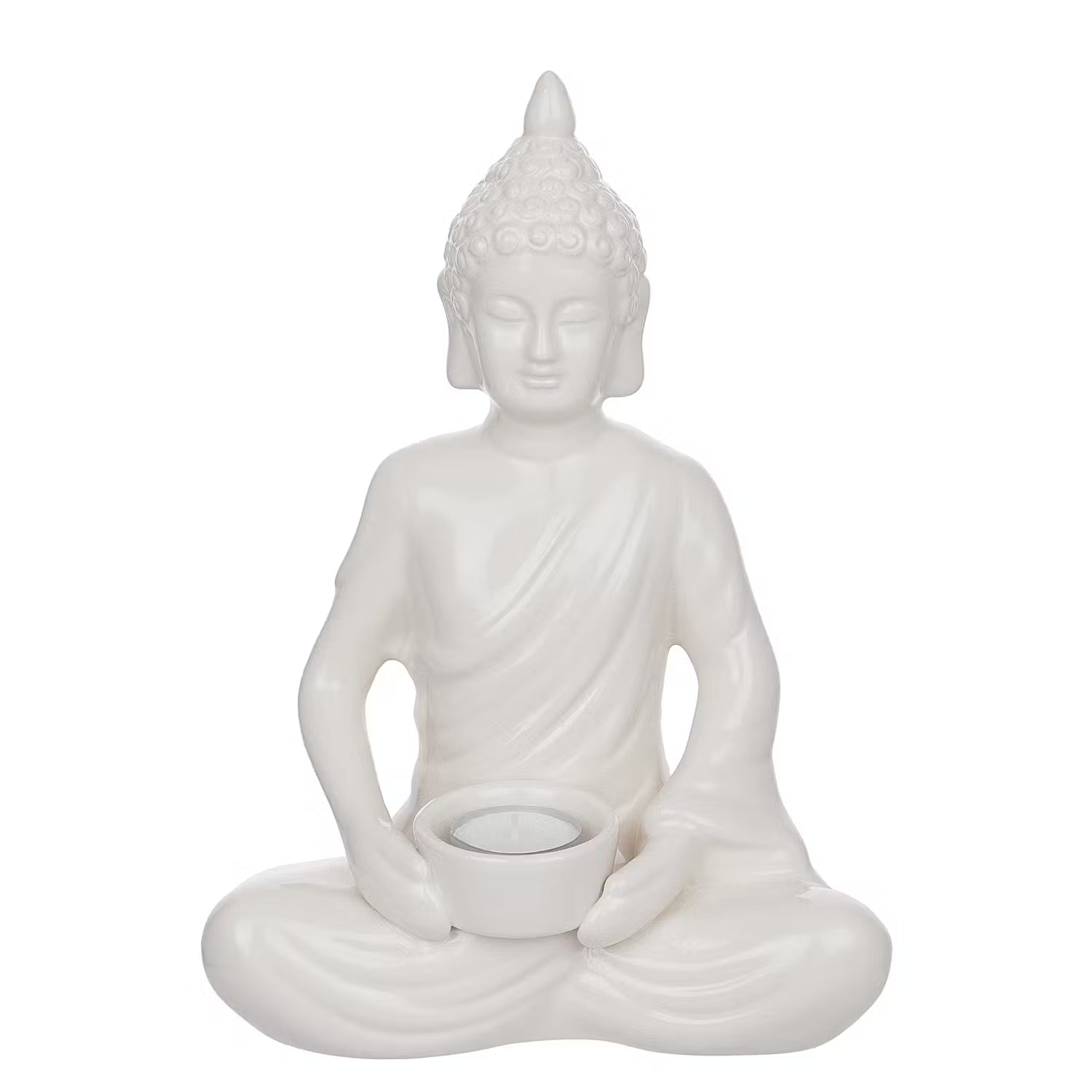 BUDDHA Deko-Statue mit Teelichthalter - Dolomit - Weiß