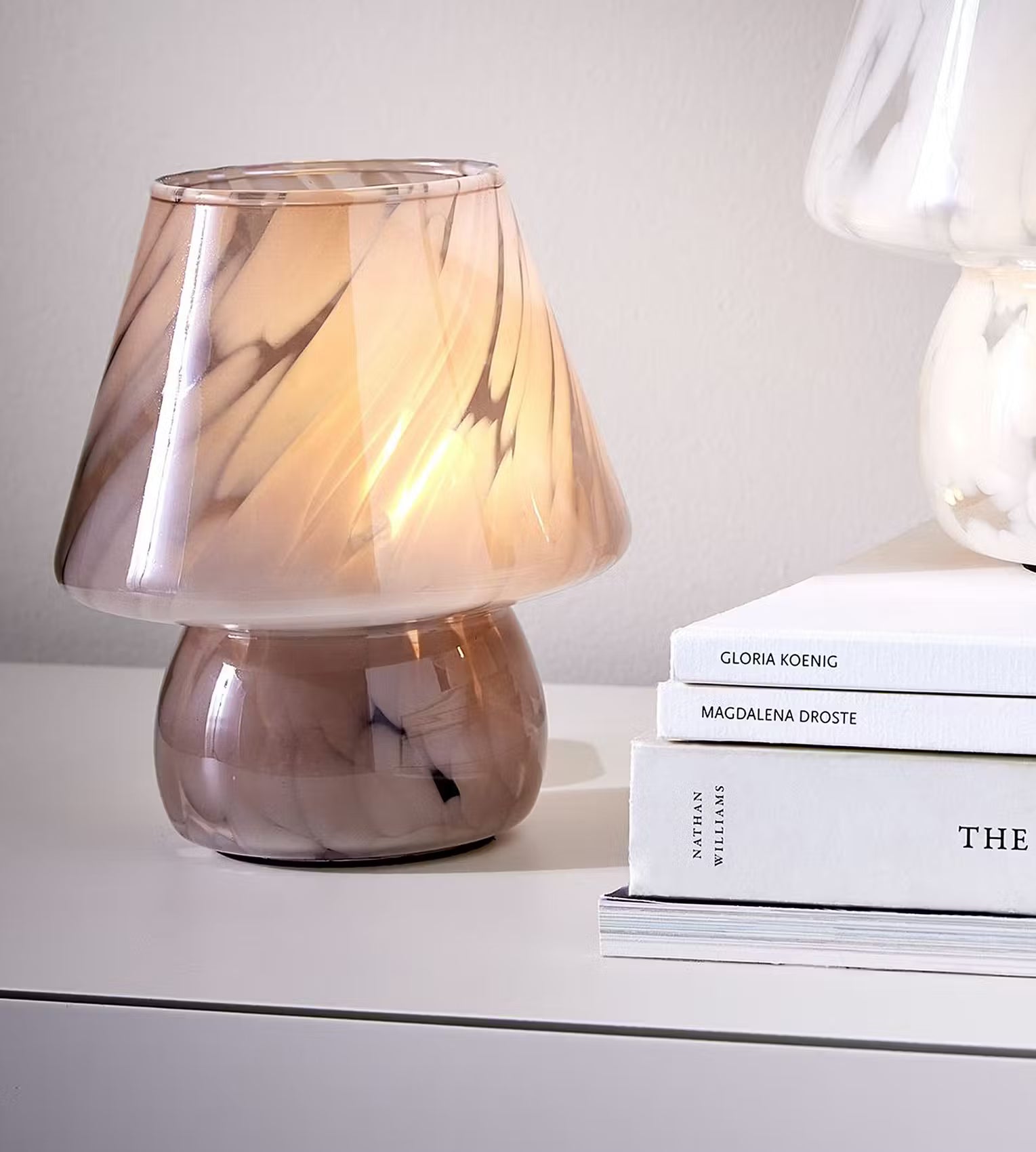 MISS MARBLE LED-Leuchte - Farbglas - Weiß - Beige - Höhe: 17 cm