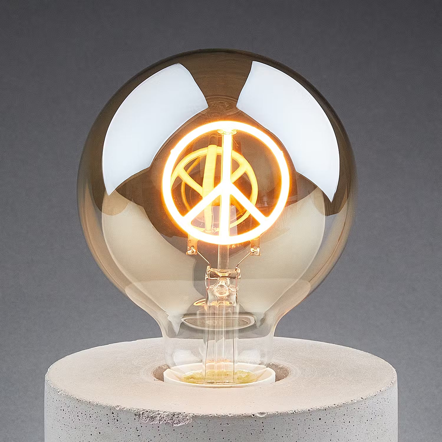 BRIGHT LIGHT LED Glühlampe Peace Zeichen - Glas - Gold