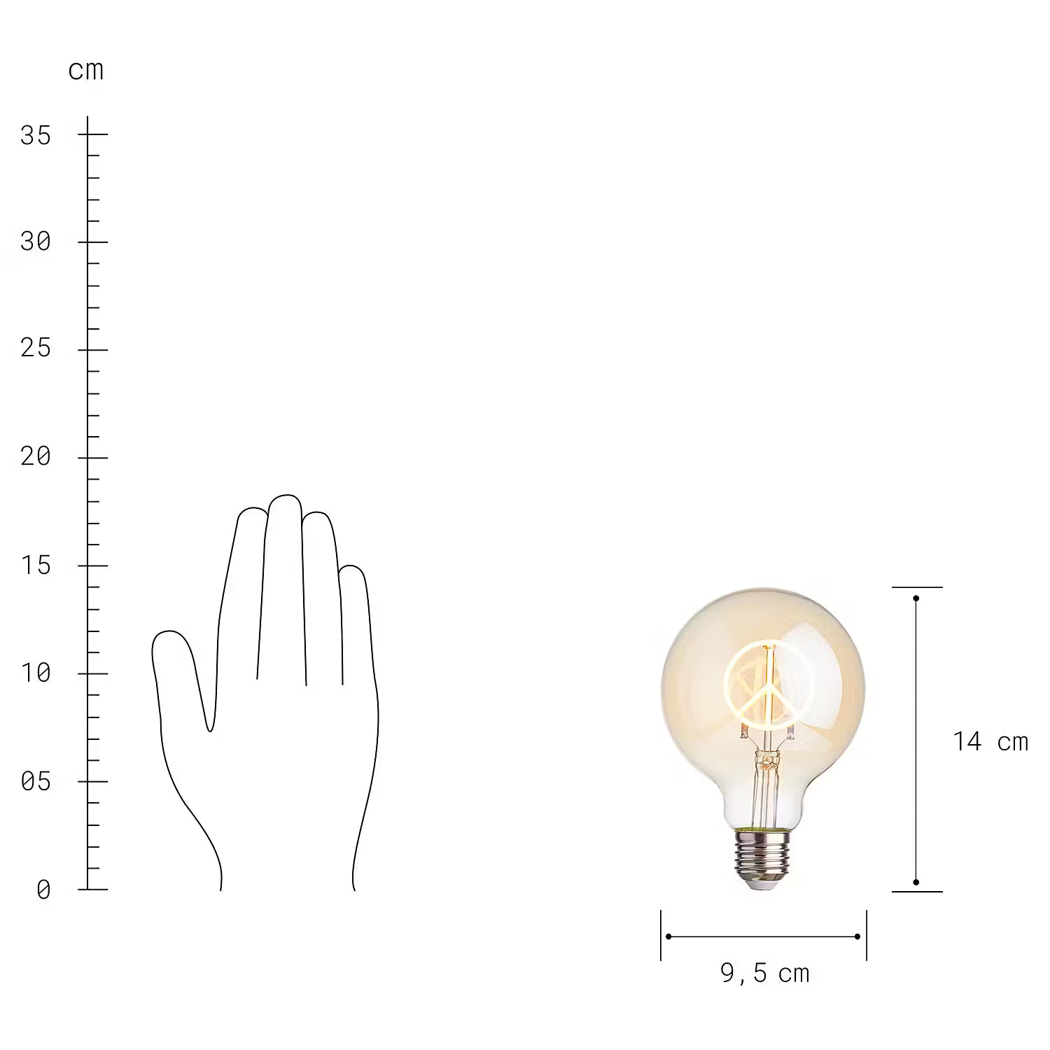 BRIGHT LIGHT LED Glühlampe Peace Zeichen - Glas - Gold