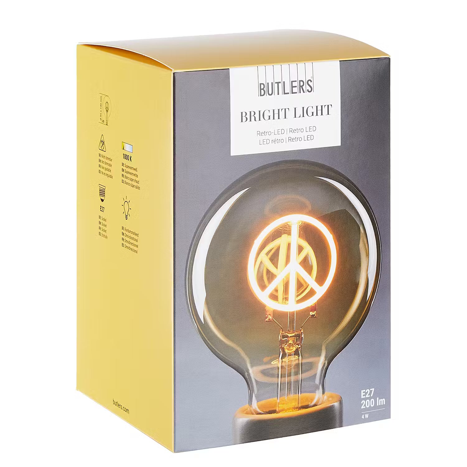 BRIGHT LIGHT LED Glühlampe Peace Zeichen - Glas - Gold