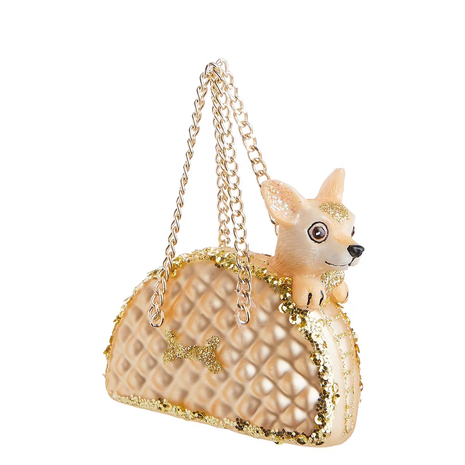 HANG ON Baumanhänger Tasche mit Hund - Glas / Polyresin - Gold