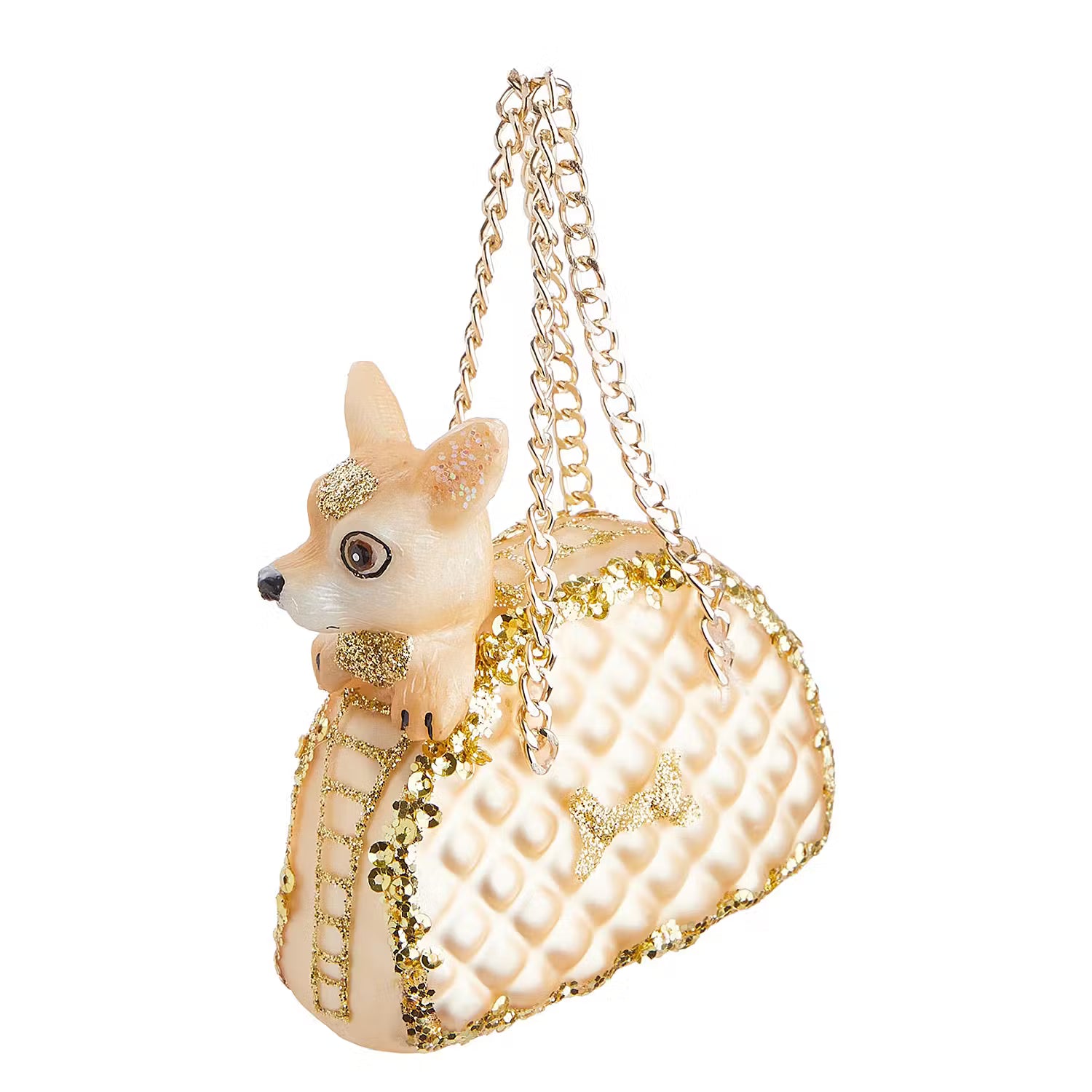HANG ON Baumanhänger Tasche mit Hund - Glas / Polyresin - Gold