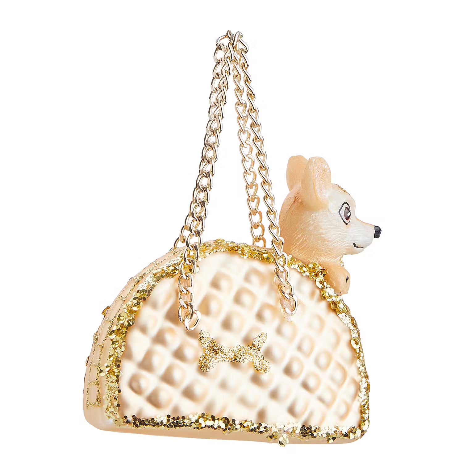 HANG ON Baumanhänger Tasche mit Hund - Glas / Polyresin - Gold