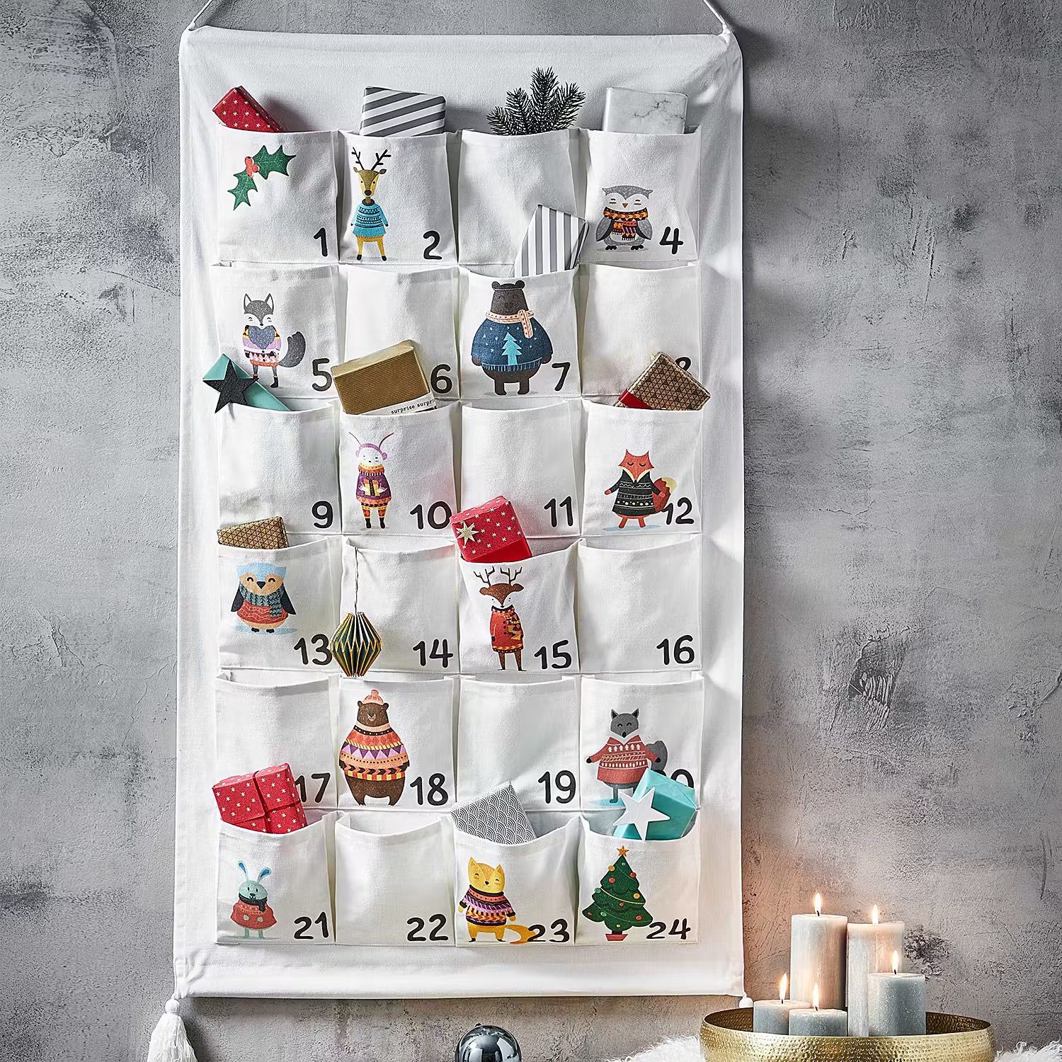 SANTA IS COMING Adventskalender - Baumwollstoff - Natur