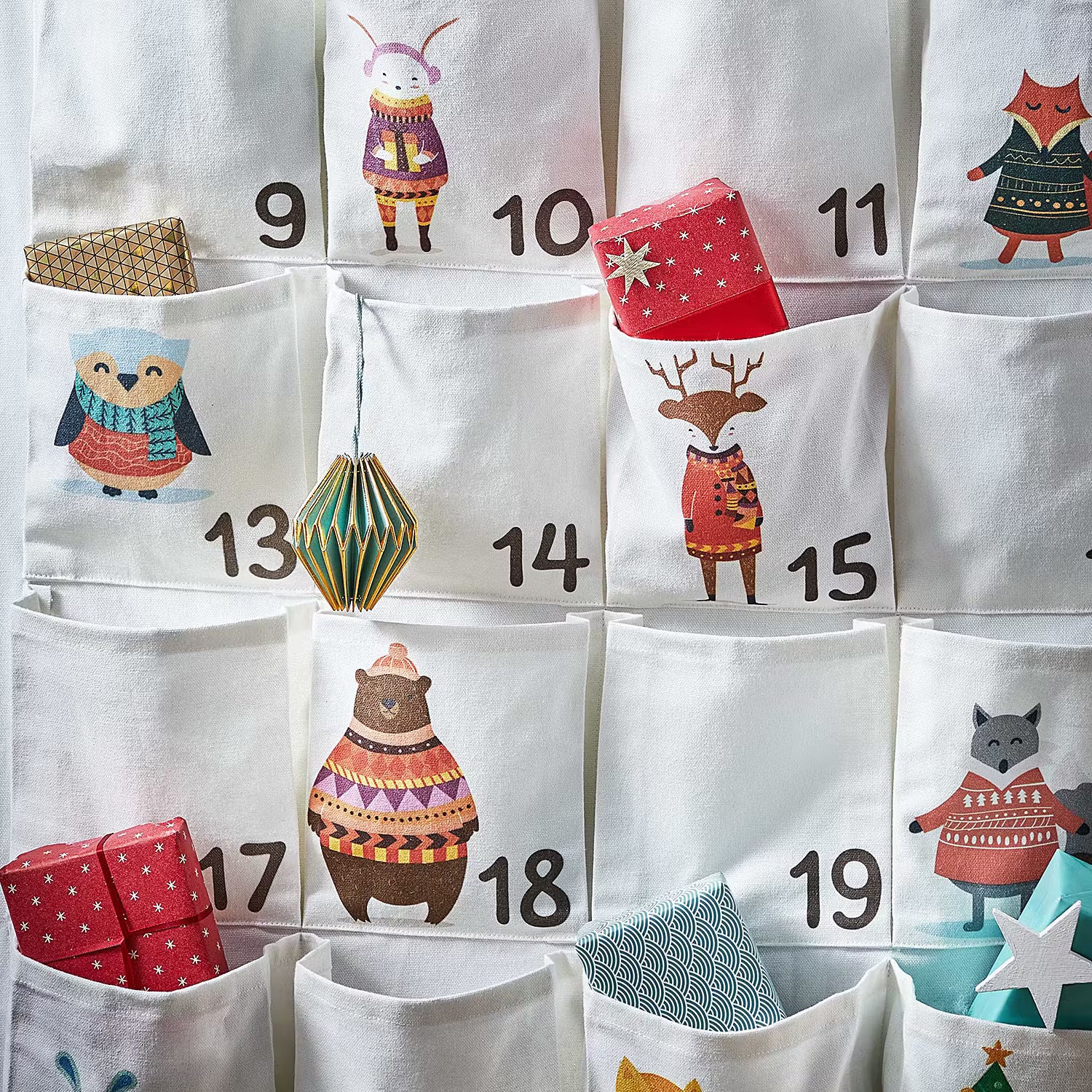 SANTA IS COMING Adventskalender - Baumwollstoff - Natur