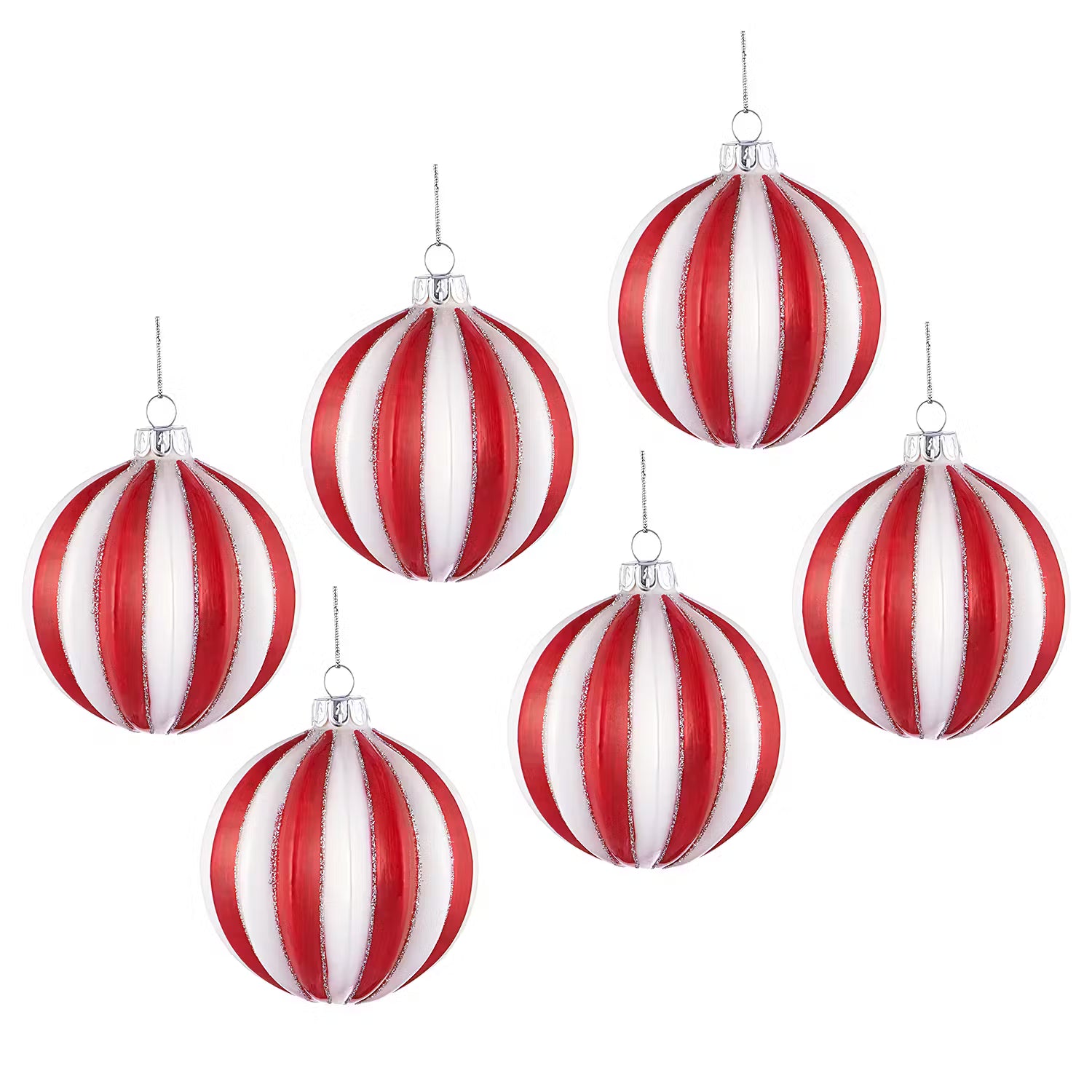 HANG ON Weihnachtskugel Relief 6er-Set - Glas - Rot / Weiß