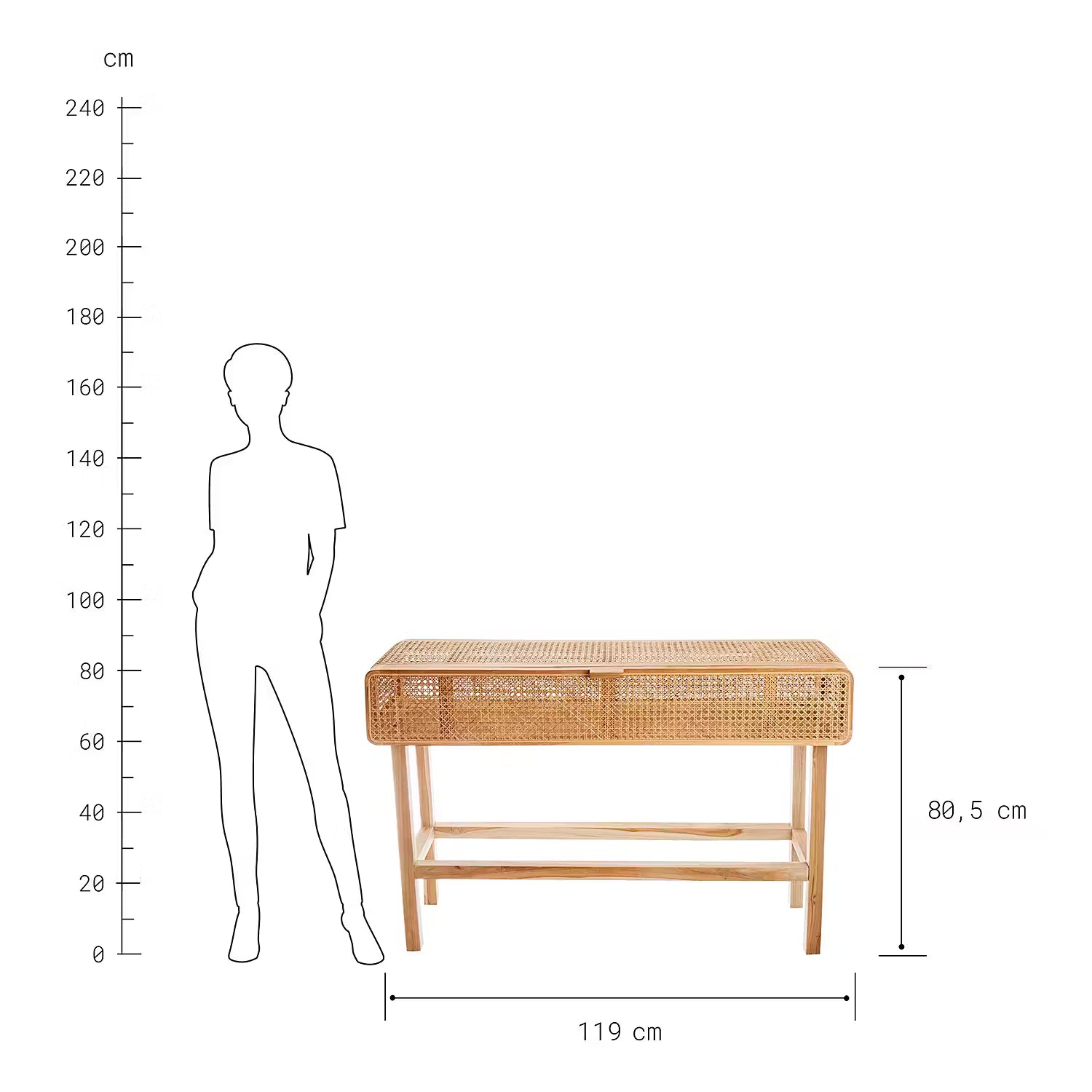WIENER MELANGE Konsolentisch - Teakholz / Rattan - Natur