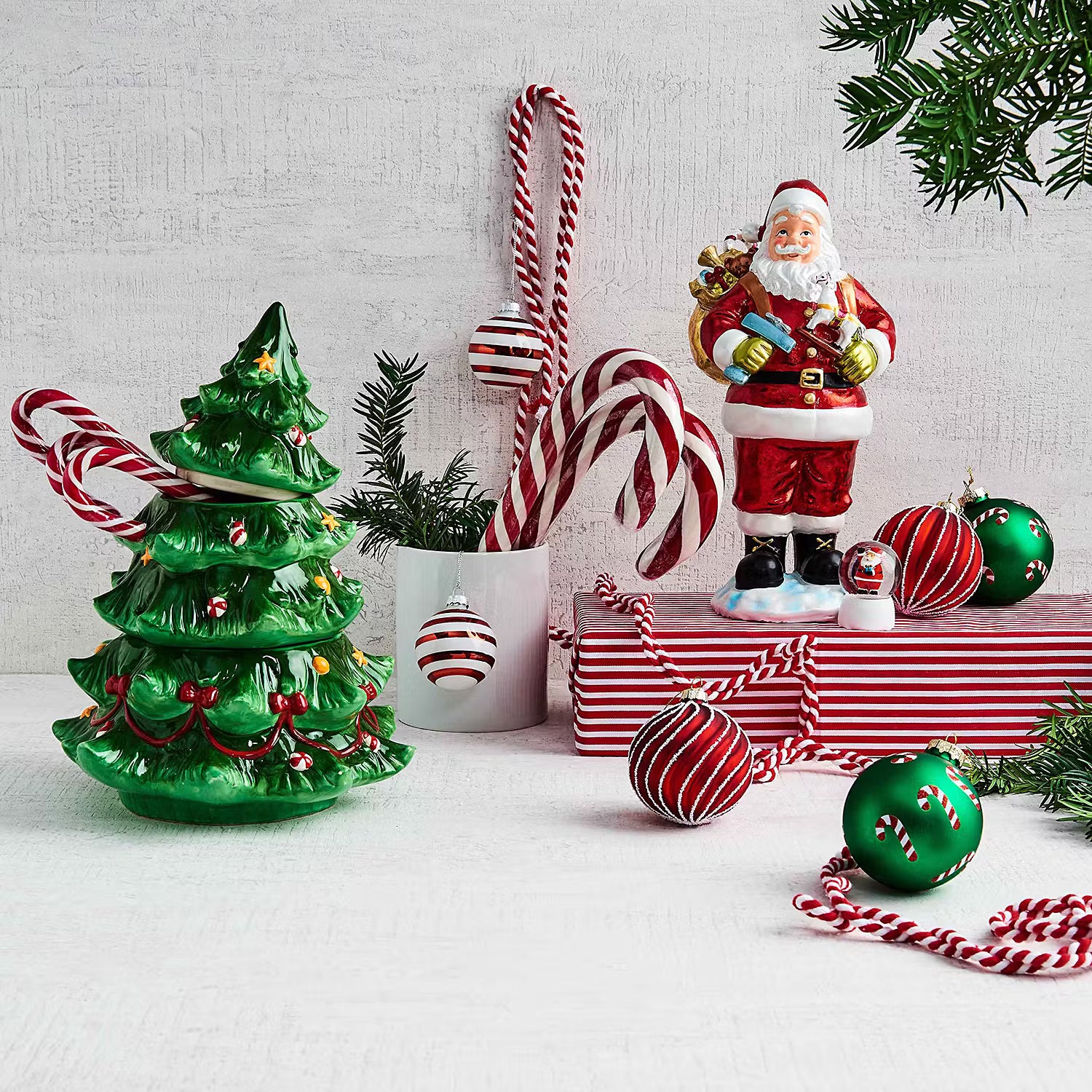 HANG ON Weihnachtskugel Candy Cane 4er-Set - Glas - Grün