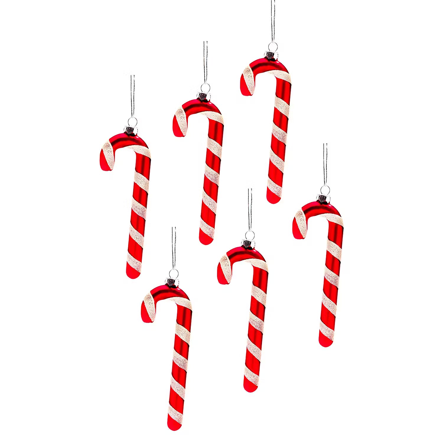 HANG ON Baumanhänger Zuckerstange 6er-Set - Glas - Rot / Weiß