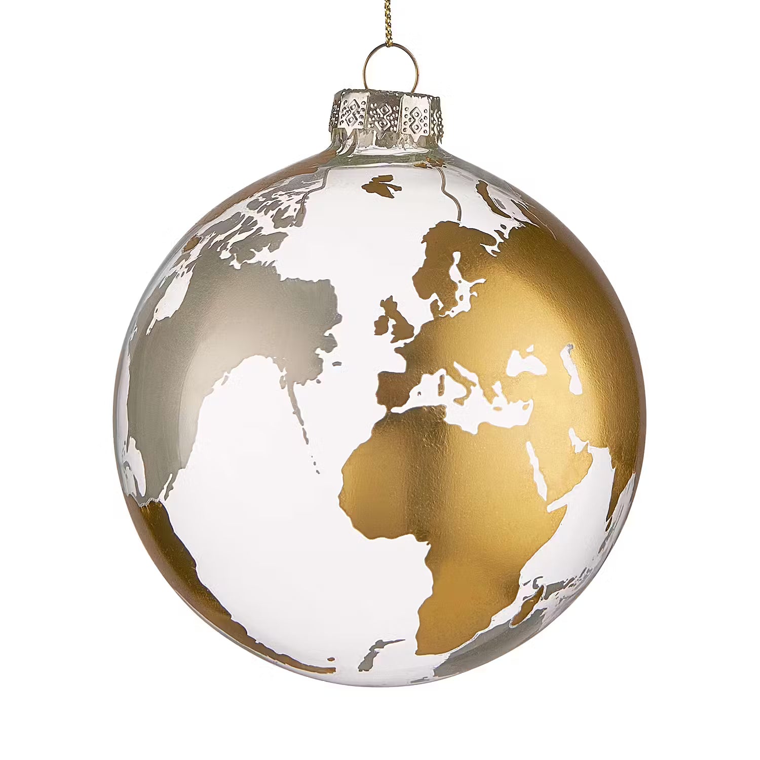 HANG ON Weihnachtskugel Weltkugel 6er-Set - Glas - Gold /  Weiß