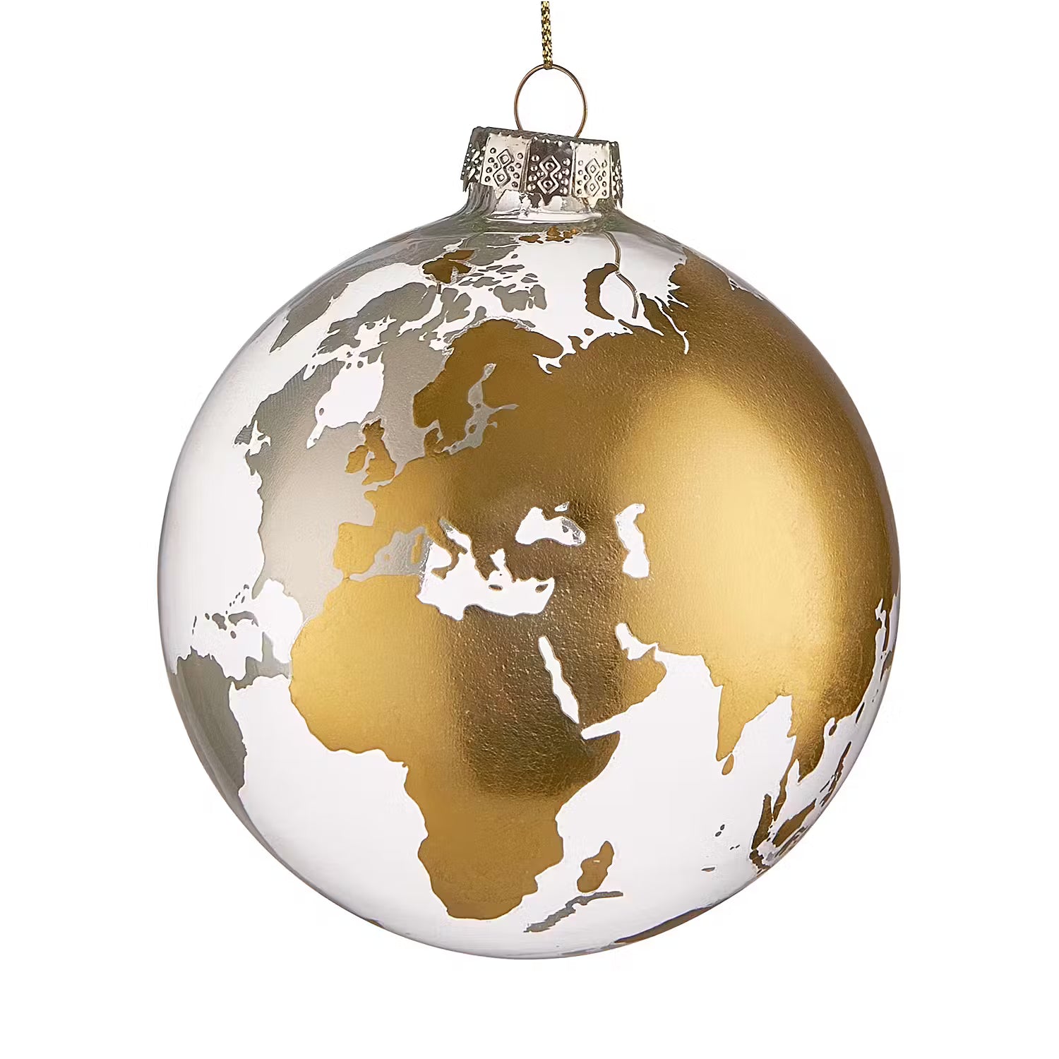 HANG ON Weihnachtskugel Weltkugel 6er-Set - Glas - Gold /  Weiß