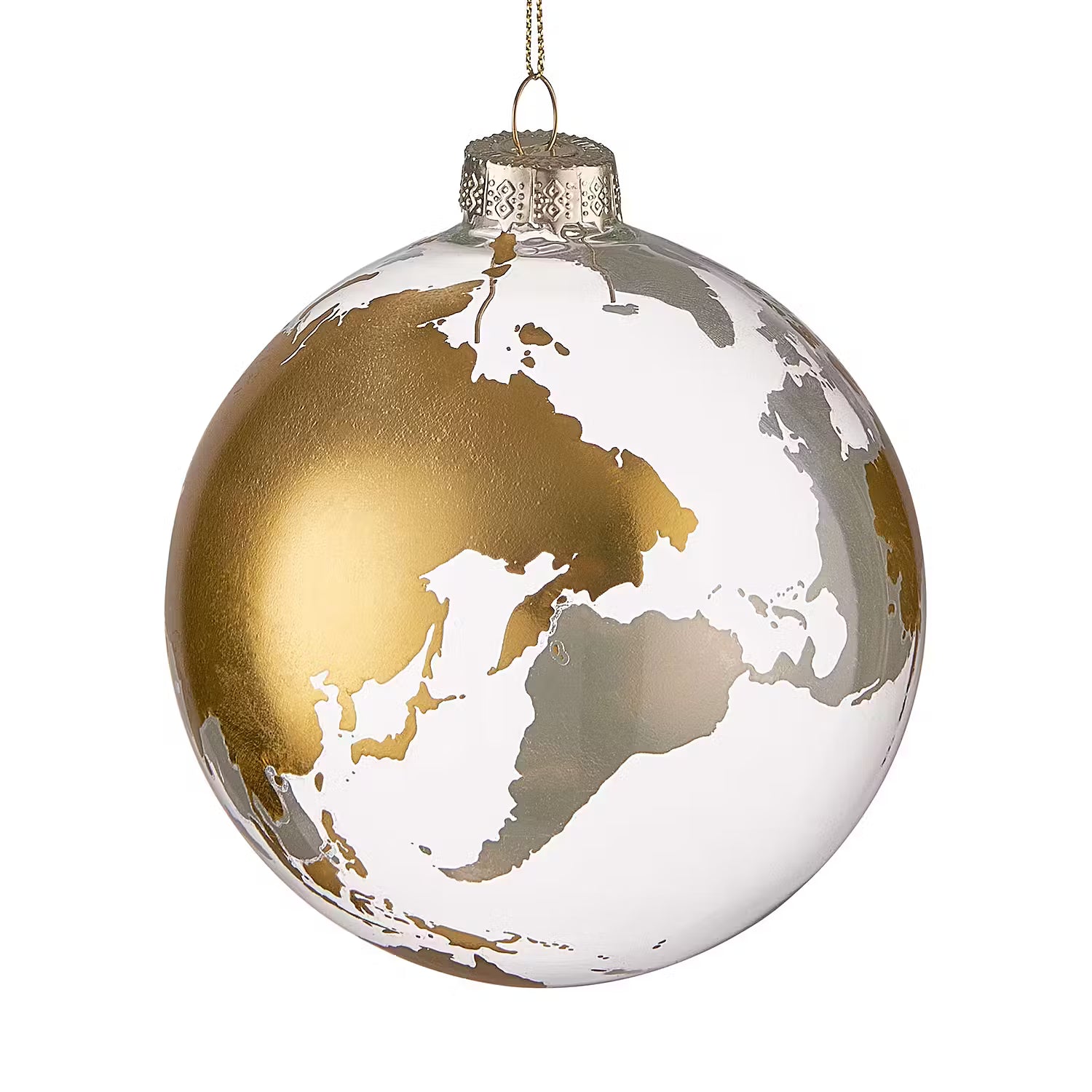 HANG ON Weihnachtskugel Weltkugel 6er-Set - Glas - Gold /  Weiß