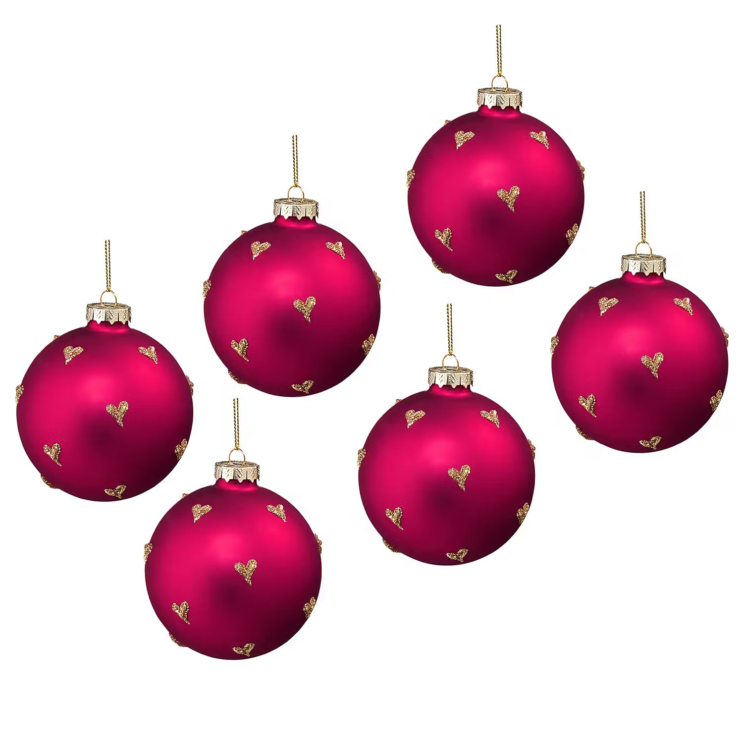 HANG ON Weihnachtskugel mit Herzchen 6er-Set - Glas - Rot / Gold
