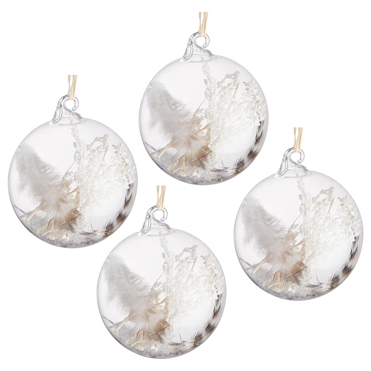 HANG ON Weihnachtskugel Trockenblumen 4er-Set - Glas - Transparent