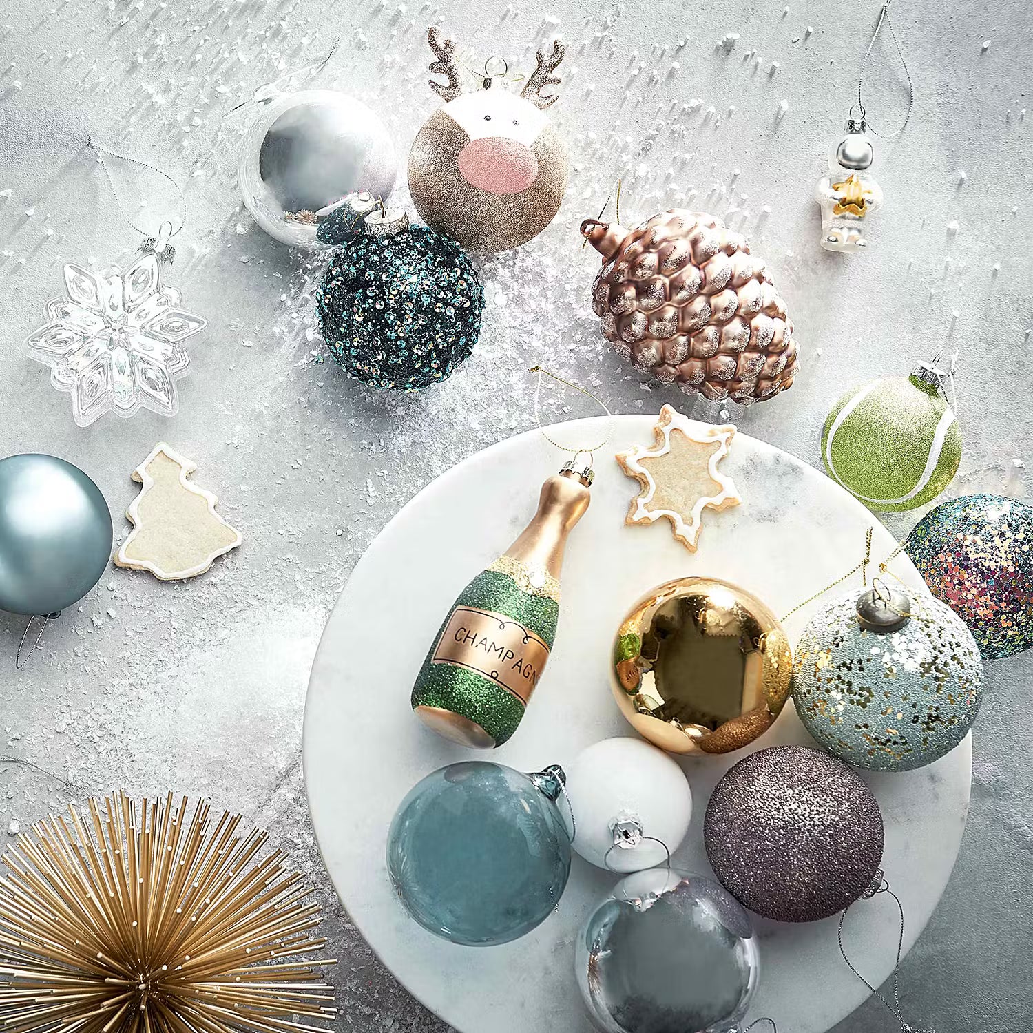 HANG ON Weihnachtskugel Glitter 6er-Set - Glas - Gold / Grün - Durchmesser: 10 cm