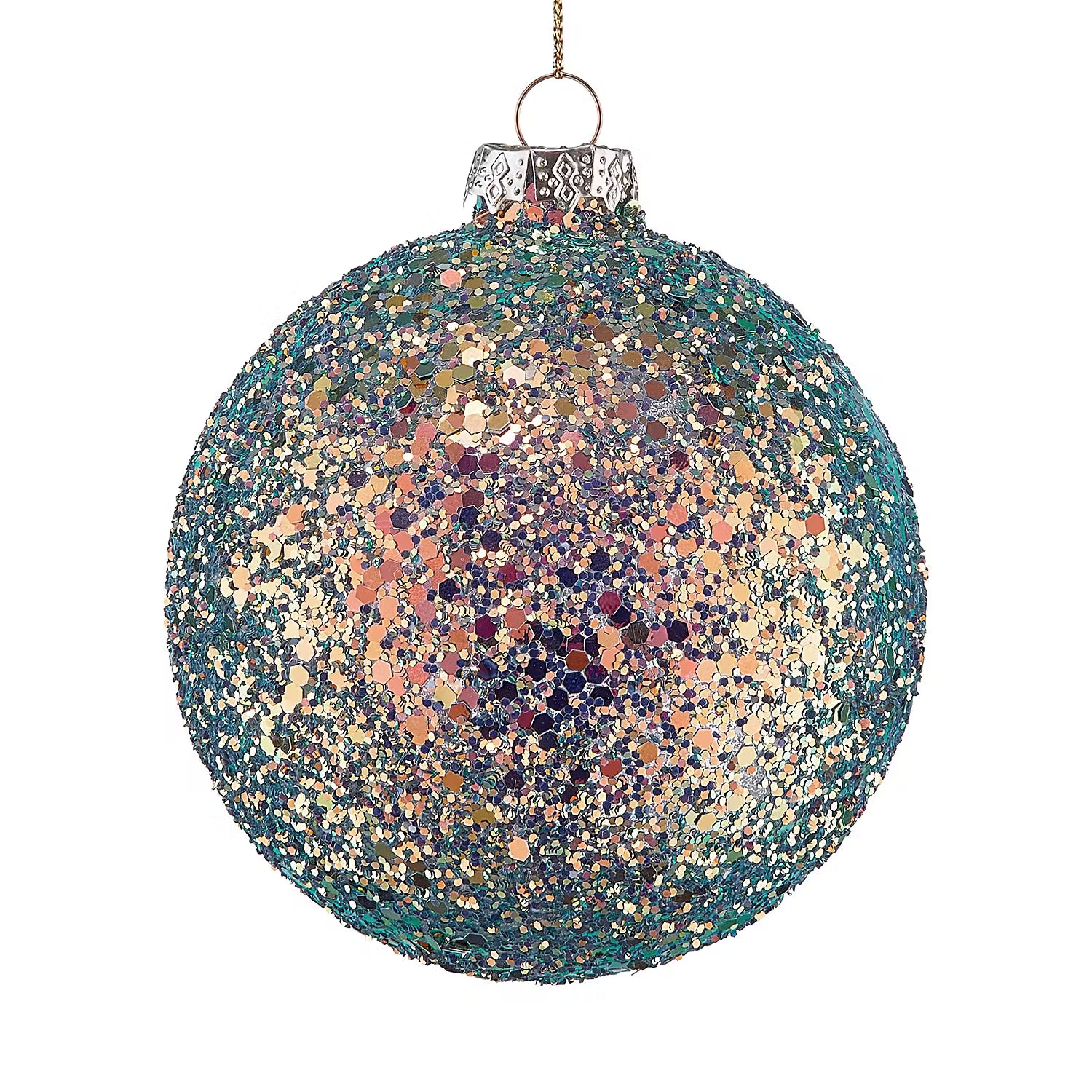 HANG ON Weihnachtskugel Glitter 6er-Set - Glas - Gold / Grün - Durchmesser: 10 cm