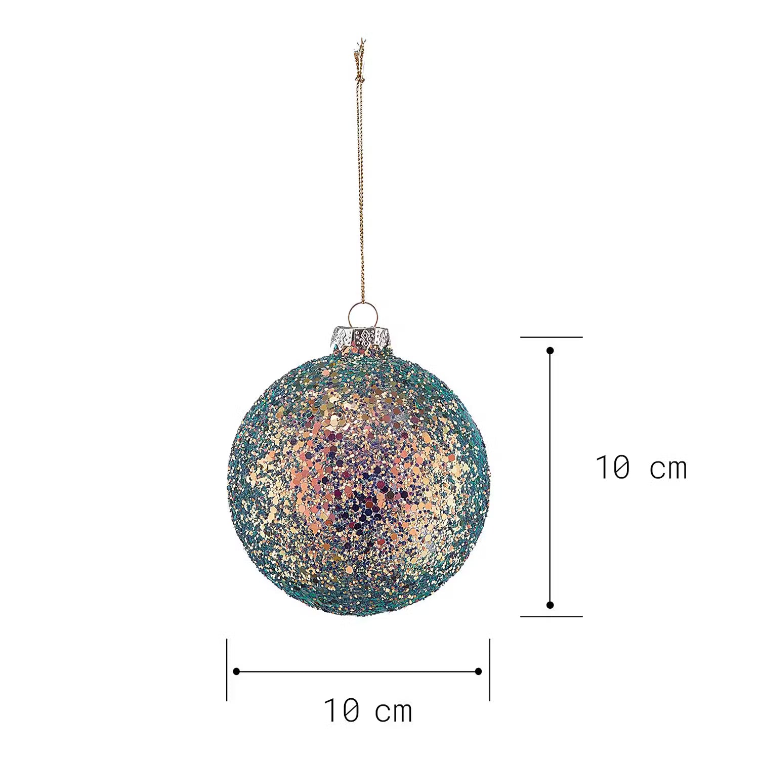 HANG ON Weihnachtskugel Glitter 6er-Set - Glas - Gold / Grün - Durchmesser: 10 cm