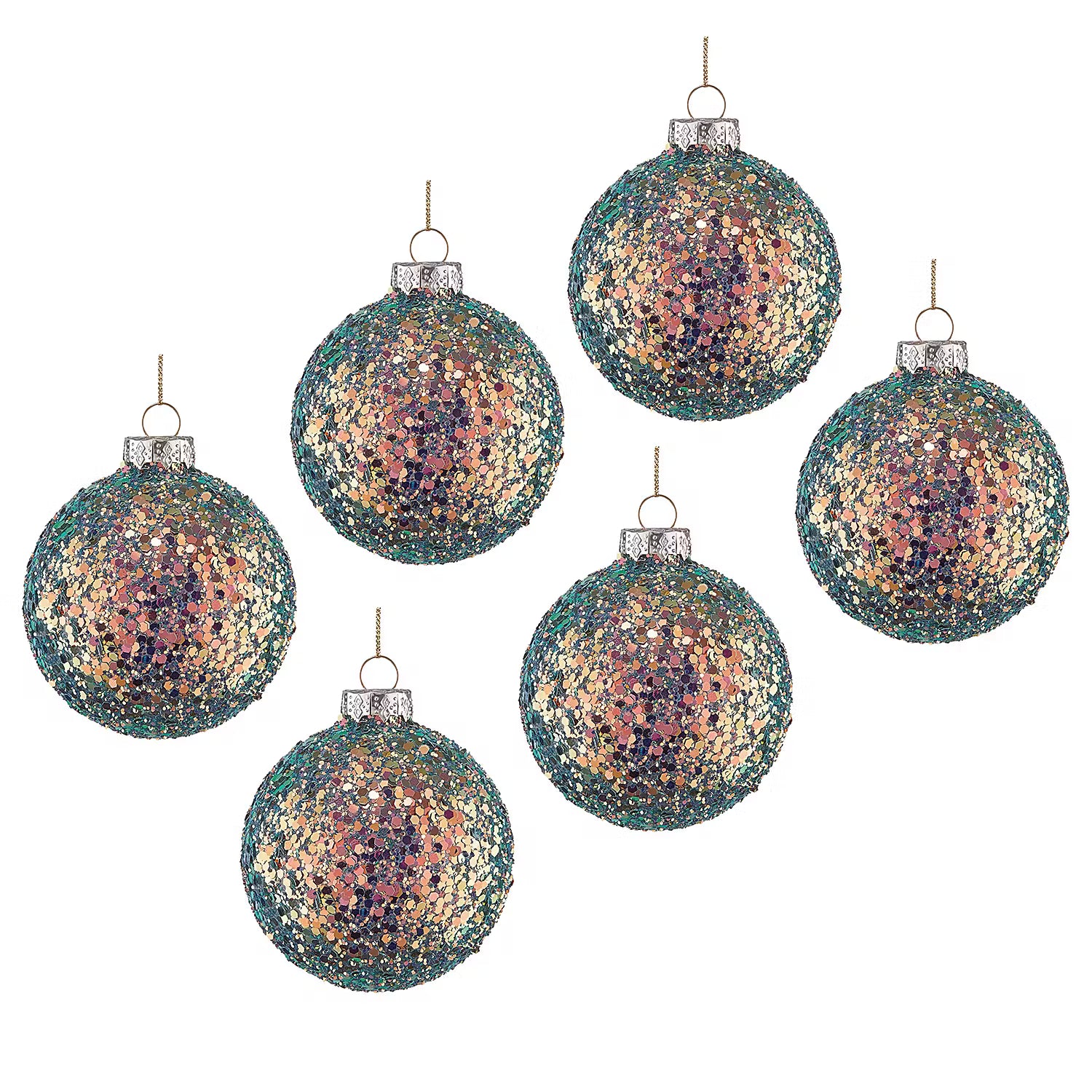 HANG ON Weihnachtskugel Glitter 6er-Set - Glas - Gold / Grün - Durchmesser: 8 cm