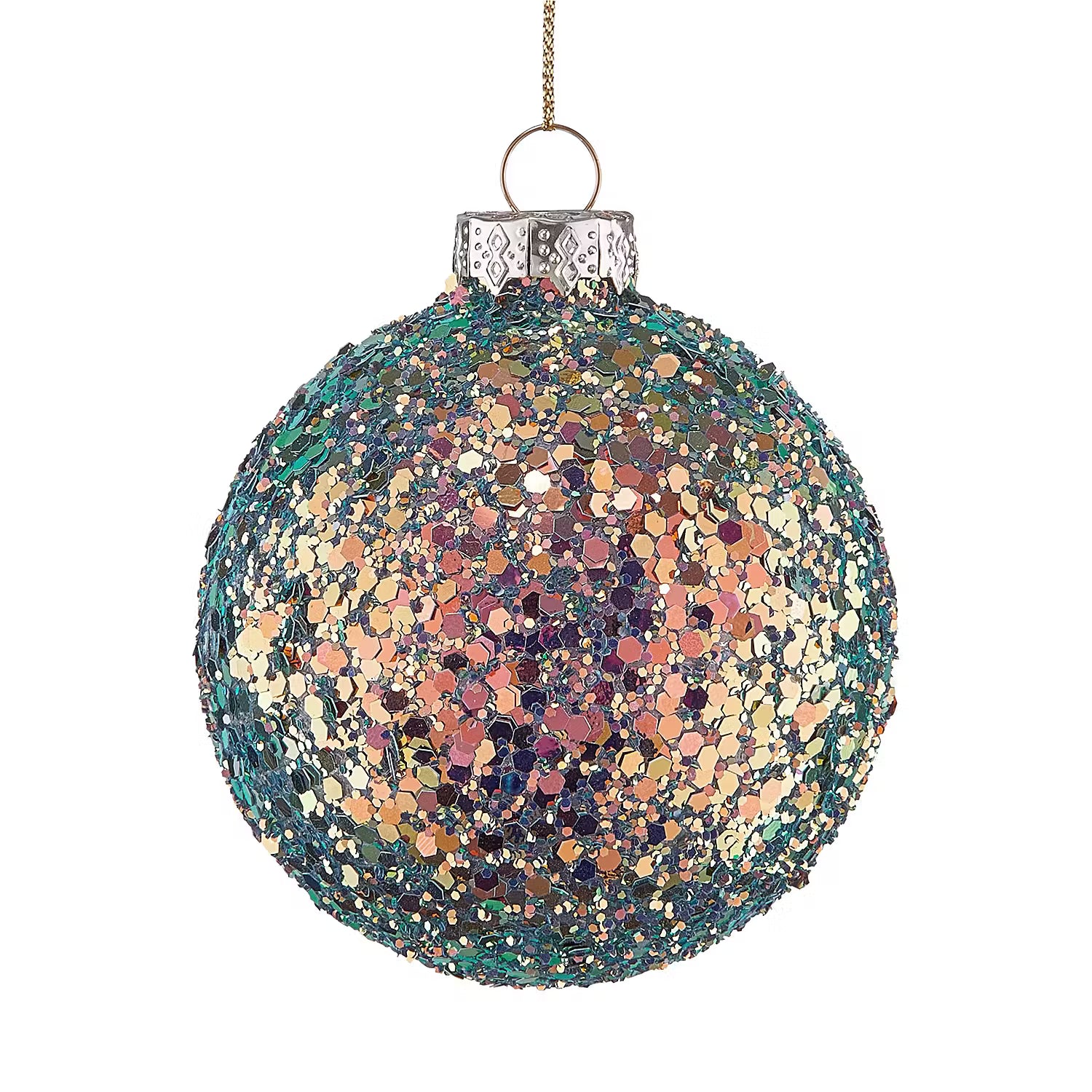 HANG ON Weihnachtskugel Glitter 6er-Set - Glas - Gold / Grün - Durchmesser: 8 cm