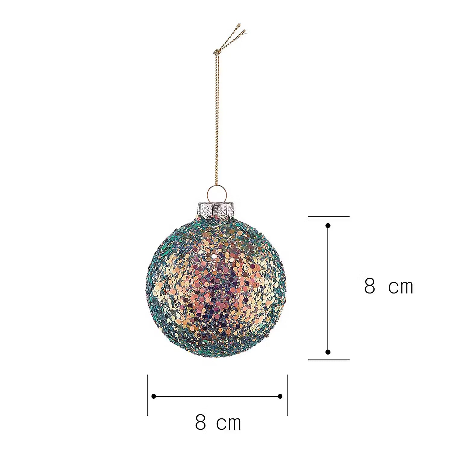 HANG ON Weihnachtskugel Glitter 6er-Set - Glas - Gold / Grün - Durchmesser: 8 cm