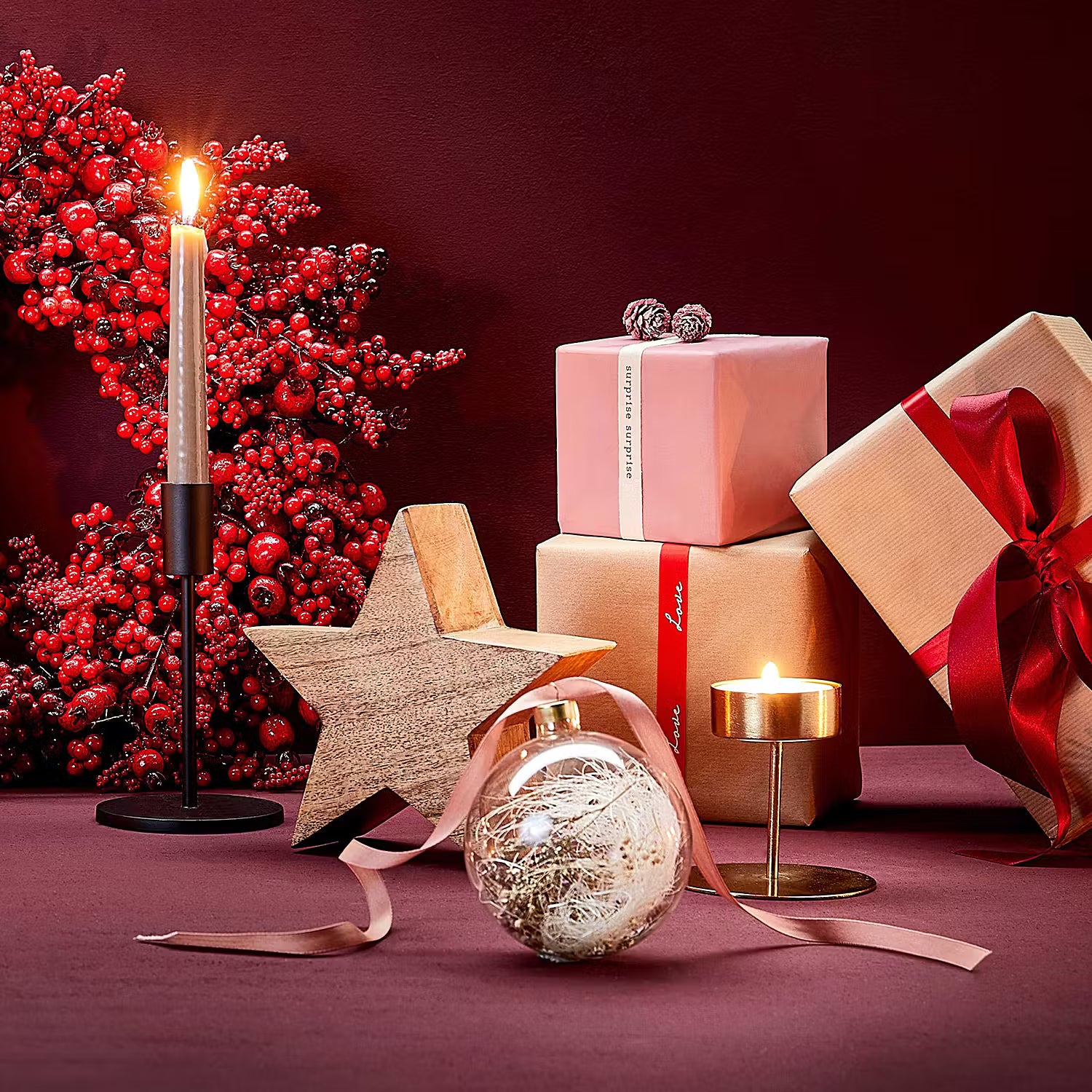 HANG ON Weihnachtskugel Trockenblumen 6er-Set - Glas / Trockenblumen - Transparent / Natur - Durchmesser: 10 cm