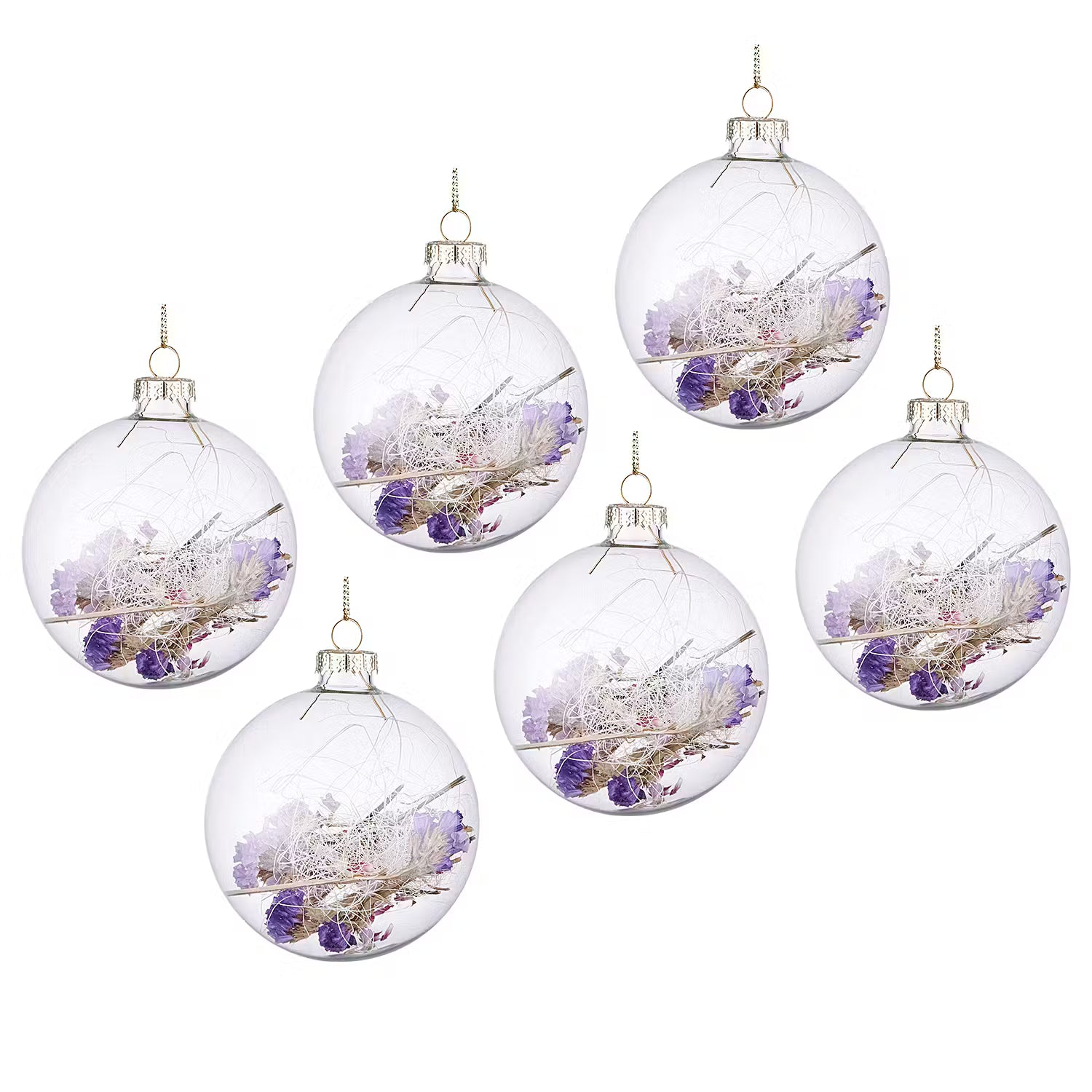 HANG ON Weihnachtskugel Trockenblumen 6er-Set - Glas / Trockenblumen - Transparent / Natur - Durchmesser: 8 cm