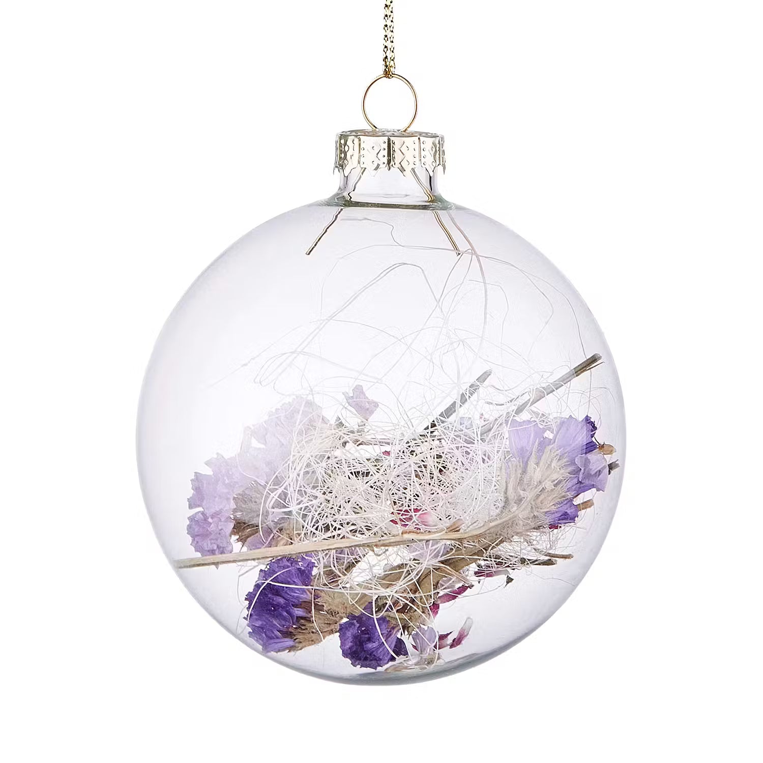 HANG ON Weihnachtskugel Trockenblumen 6er-Set - Glas / Trockenblumen - Transparent / Natur - Durchmesser: 8 cm