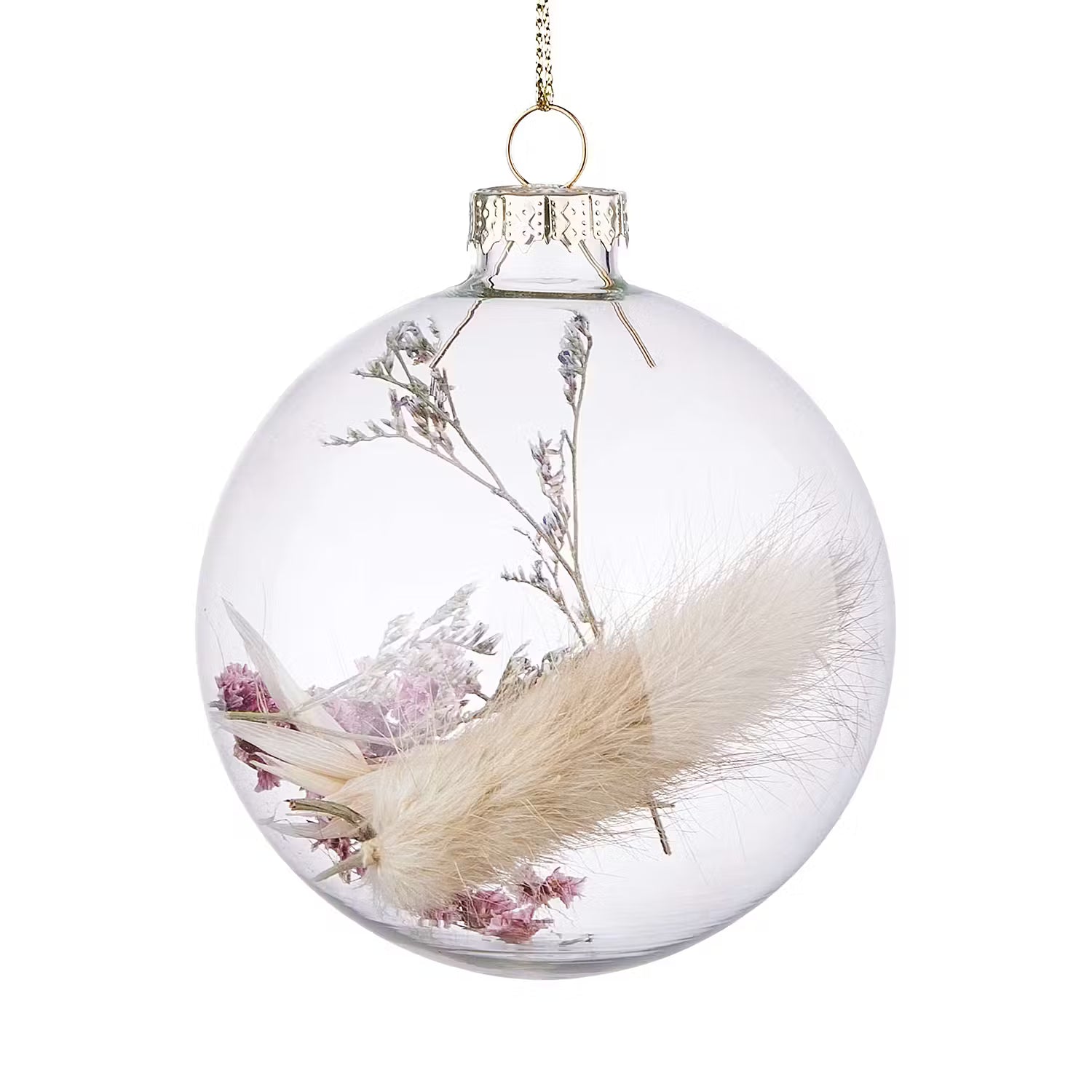 HANG ON Weihnachtskugel Trockenblumen 6er-Set - Glas / Trockenblumen - Transparent / Natur - Durchmesser: 8 cm