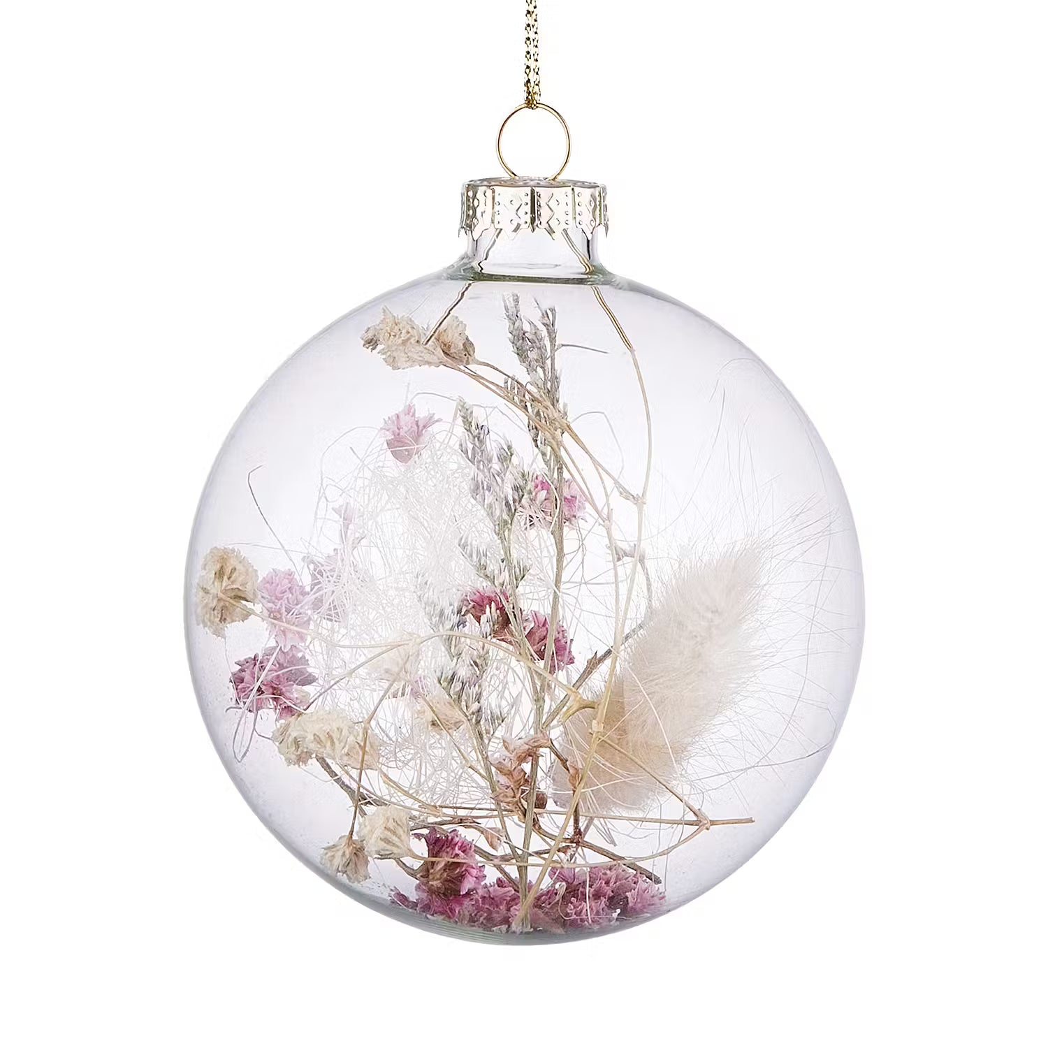 HANG ON Weihnachtskugel Trockenblumen 6er-Set - Glas / Trockenblumen - Transparent / Natur - Durchmesser: 8 cm